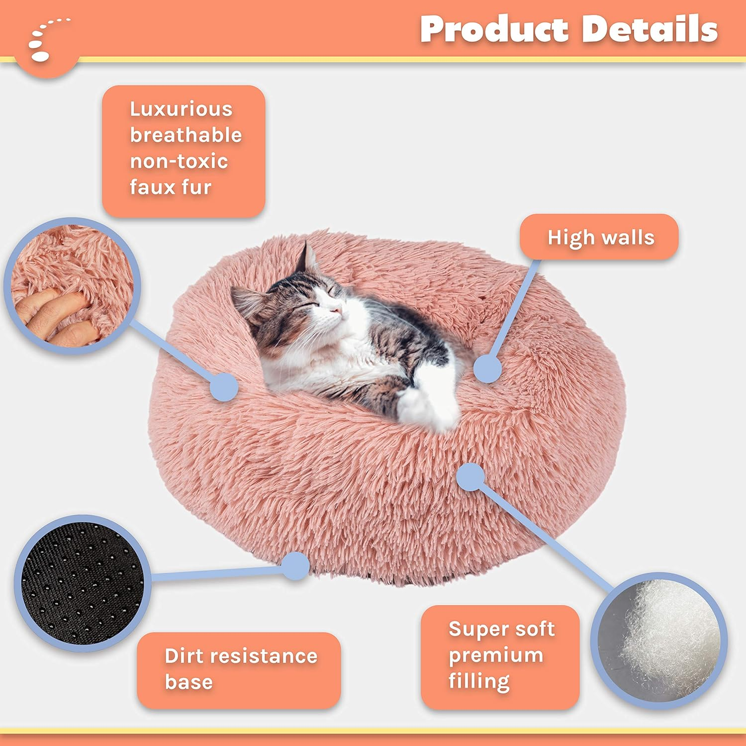 Zenify Pets Calming Dog Bed for Cats or Small Medium Dogs Puppy (70Cm, Beige Pink)&hellip; image number 4