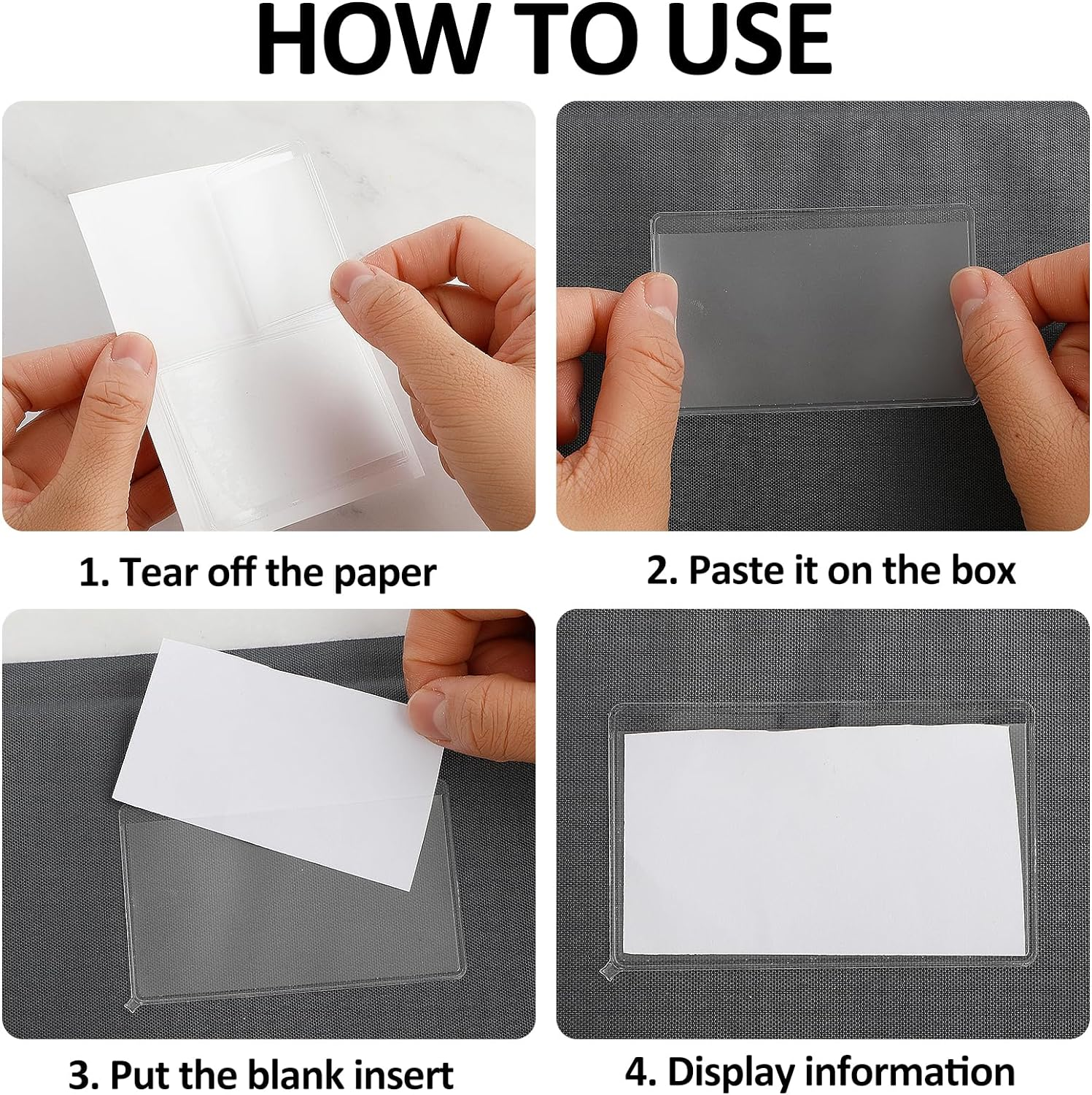 Prasacco 30 Pcs Self-Adhesive Index Card Holders Business Card Pockets Clear Plastic Labels Holders for Organizing Storage Bins Library Card Shelves (3.14 X 2.28 Inches) image number 6