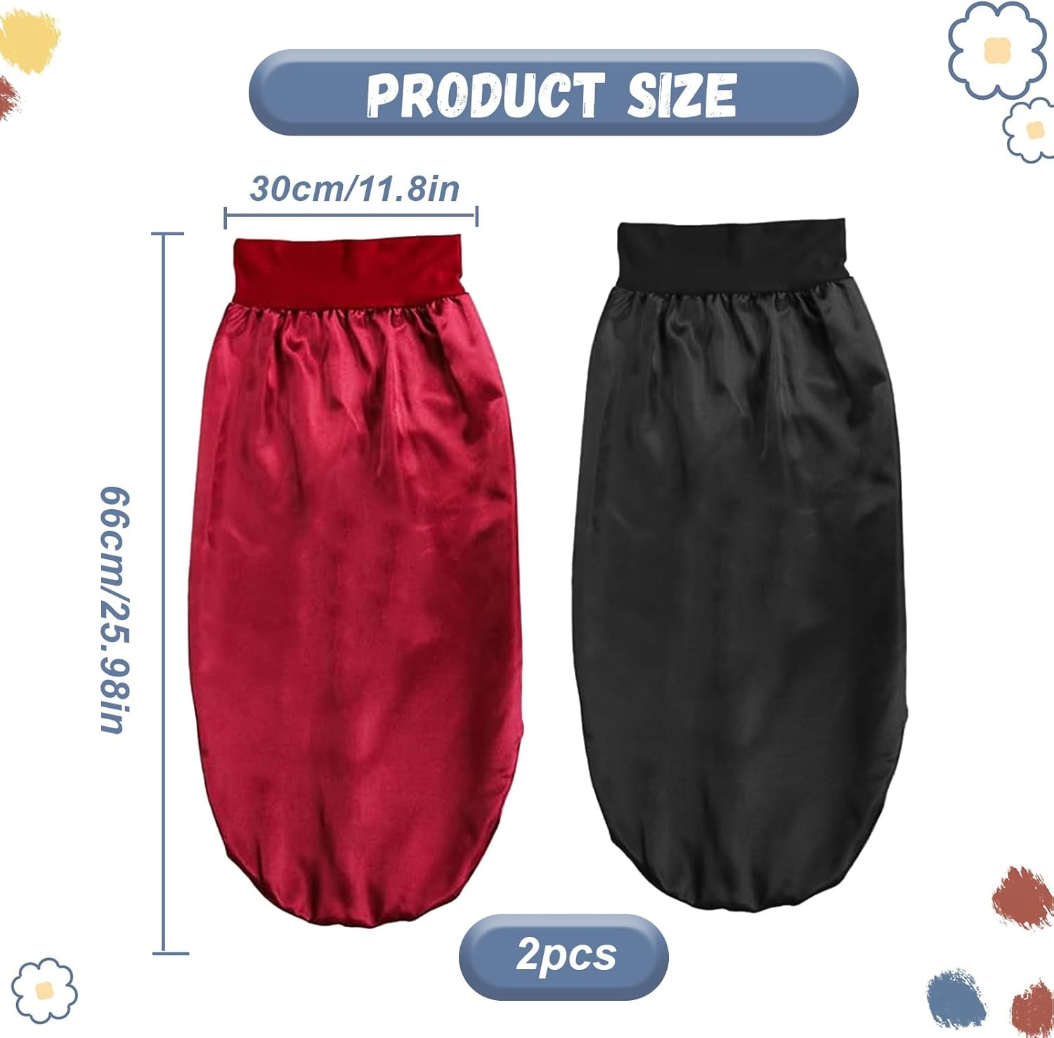 2Pcs Silk Hair Bonnet,Silk Bonnet for Sleeping,Satin Hair Bonnet,Silk Hair Wrap for Sleeping,Satin Bonnet, Extra Large Sleeping Hat for Women(Black，Red) image number 3