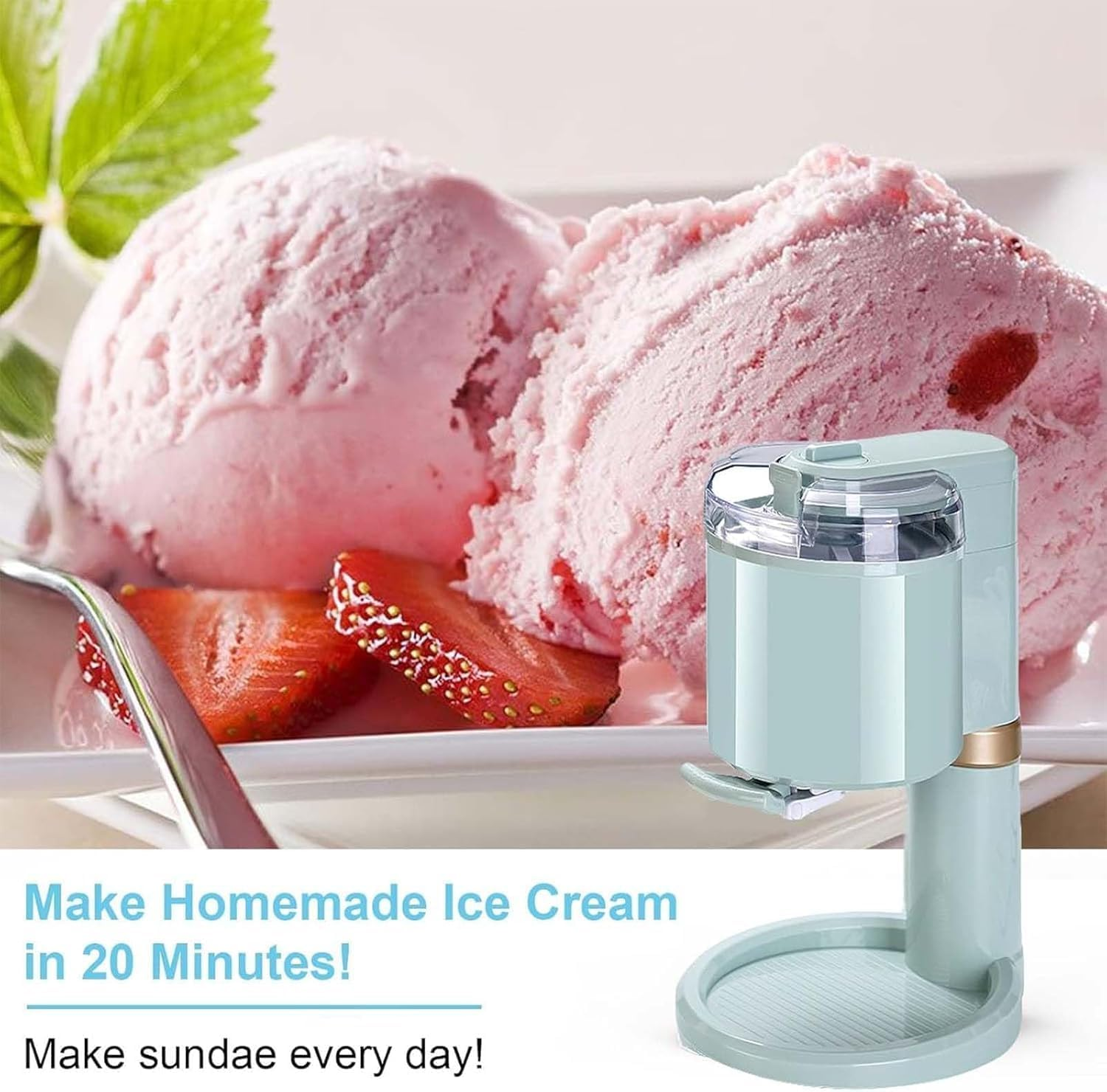 CKIKH Ice Cream Maker Machine 1L Fully Automatic Soft Serve Ice Cream Machine Frozen Yoghurt Machine with Detachable Mixing Paddle Soft Serve Dessert Makers for Family Recipes (Light Green, Small) - Green image number 6