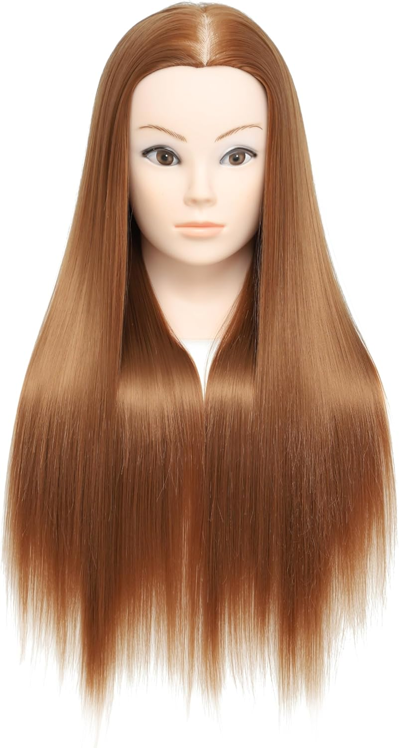 Training Head,26-28 Inch Hairdressing Head 100% Synthetic Fiber Cosmetology Mannequin Head with Free Clamp for Braiding Stying