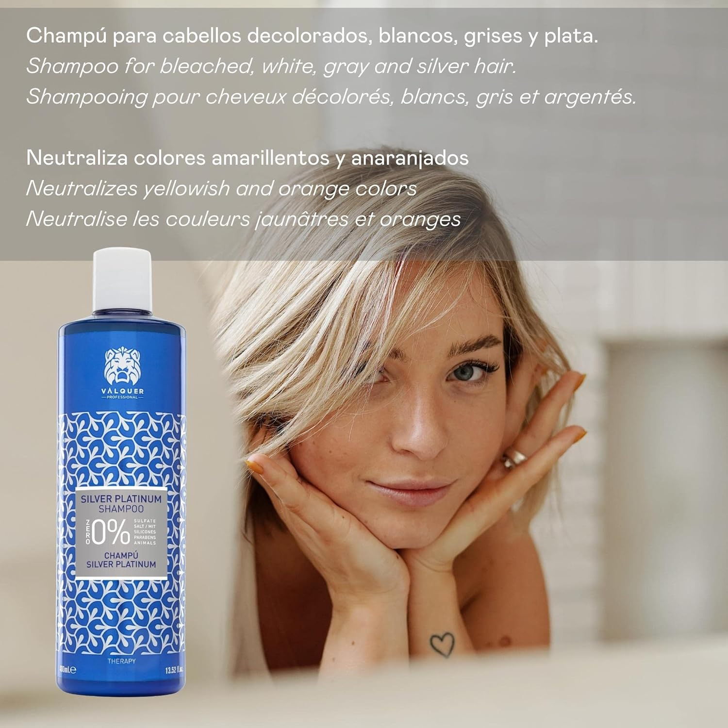 Valquer Shampoo Silver Platinum Hair White, Grey and Rubios, 400 Ml image number 3