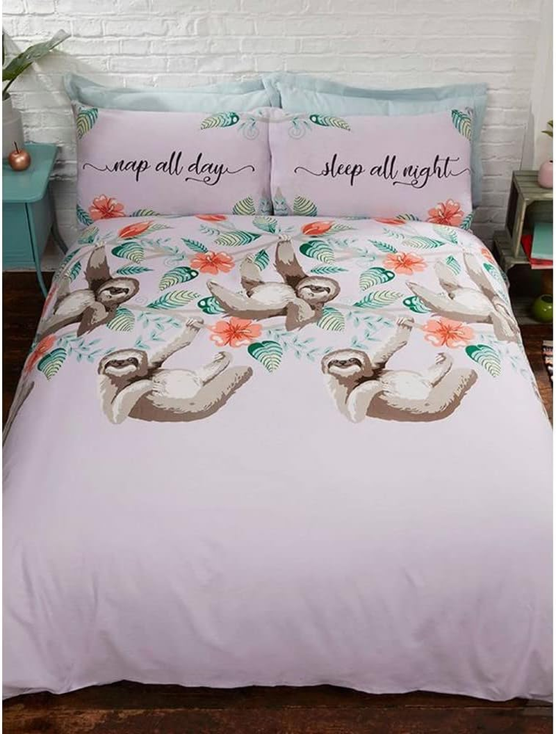 Rapport Home Sloths Duvet Cover Set, Polycotton, Lilac, Double