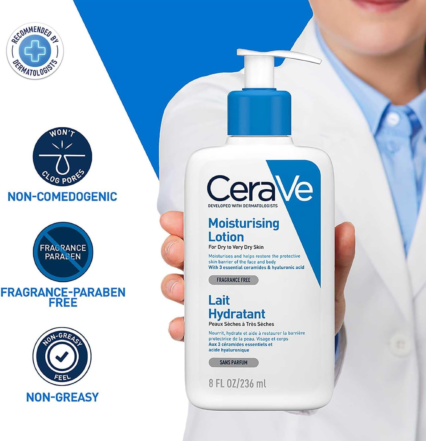 Cerave Moisturising Lotion 236Ml, for Normal to Very Dry Skin, Daily Body & Face Moisturiser, Moisturises & Helps Restore Protective Skin Barrier, Hyaluronic Acid + Ceramides, Fragrance Free