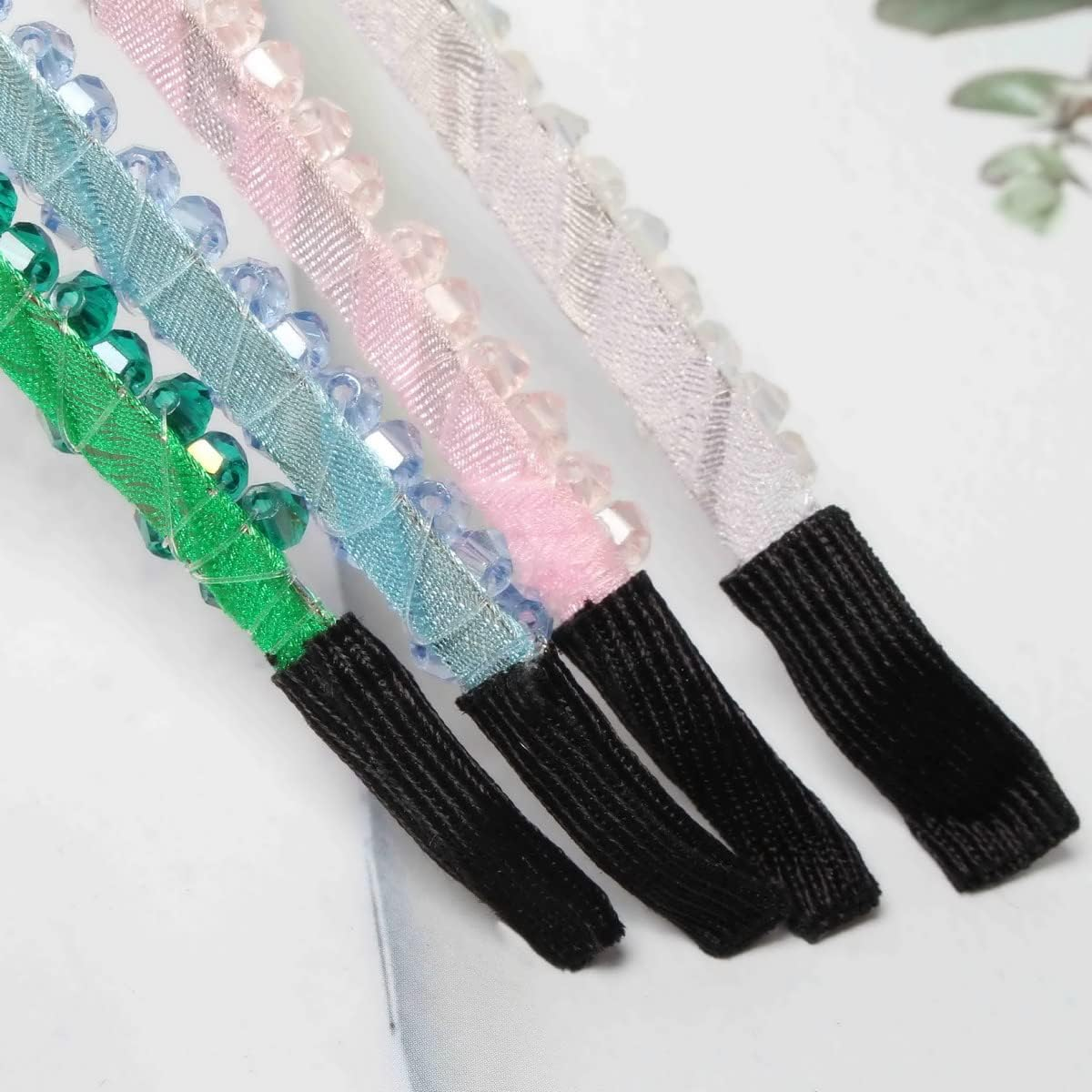 4 PK Crystal Rhinestone Headbands for Women Girls Double Rows Sparkly Beaded Hair Hoops Pink Weave Narrow Hair Bands Hair Accessories (Color B) image number 5