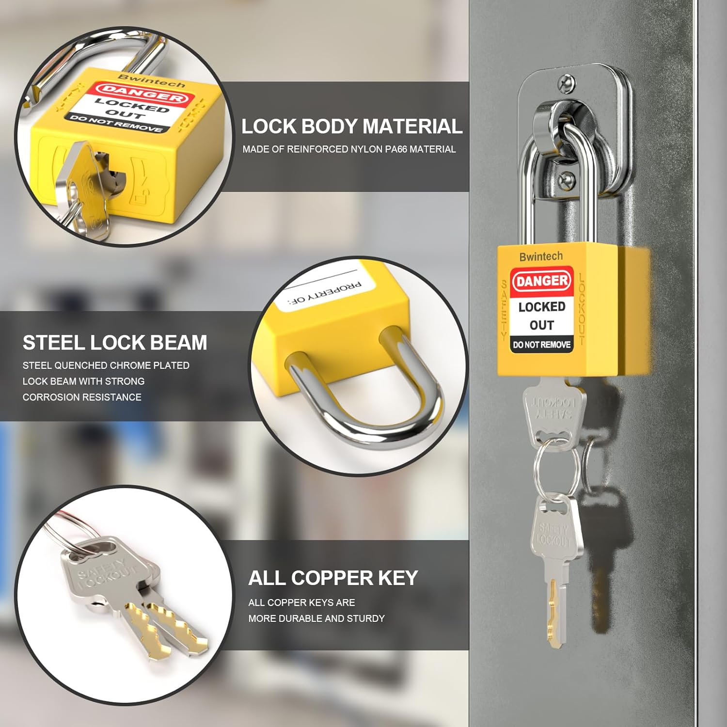 Pack of 10 38 Mm Encrypted Yellow Safety Padlock Lockout Tagout Lock for Lock Out Tag Out Stations and Devices image number 6