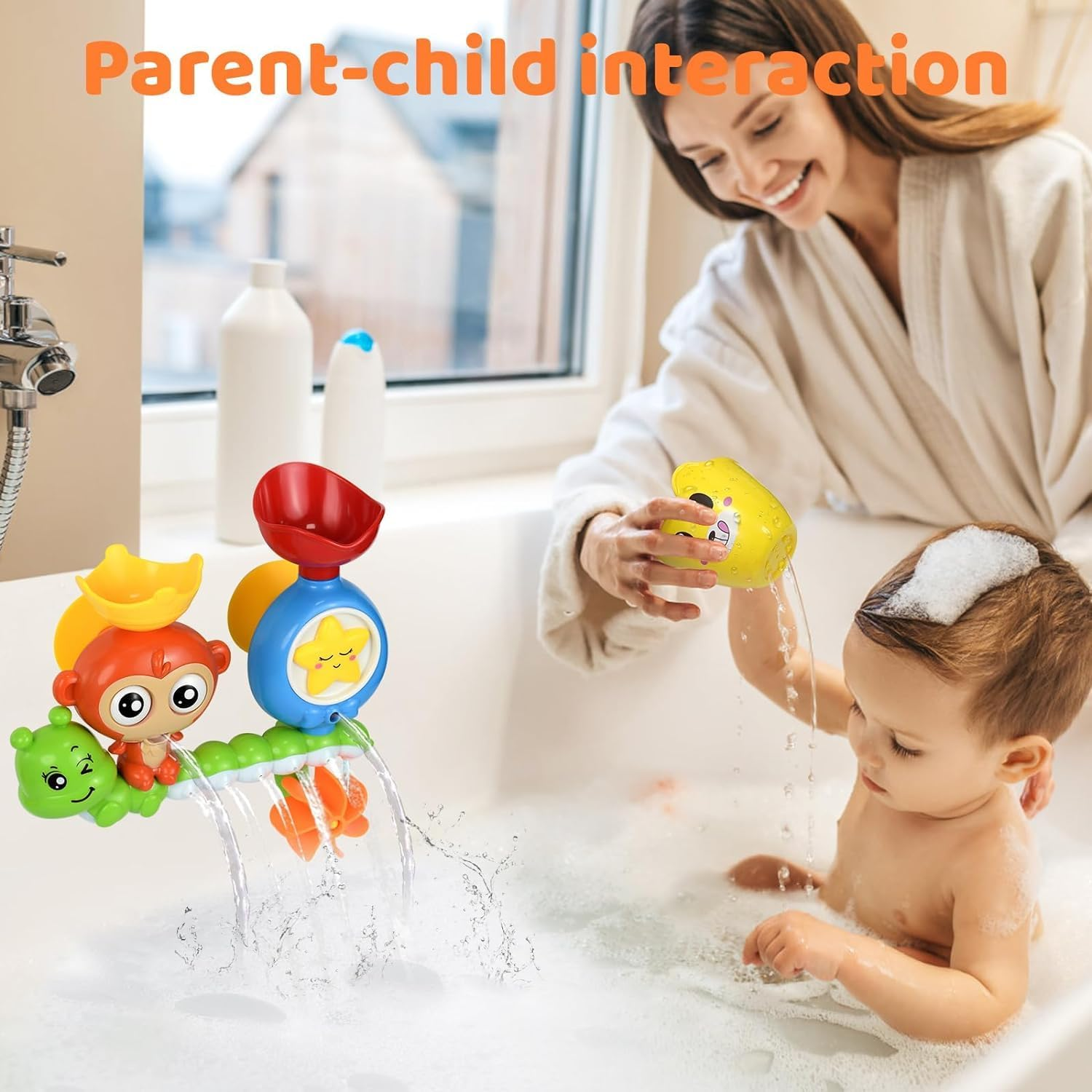 Fun Bath Toys for Toddlers 1 2 3 Year Old Girl Boy, Lovely Monkey Caterpillar Bathtub Water Toys Set with Suction Cups - Develop Motor Skills and Hand-Eye Coordination image number 2