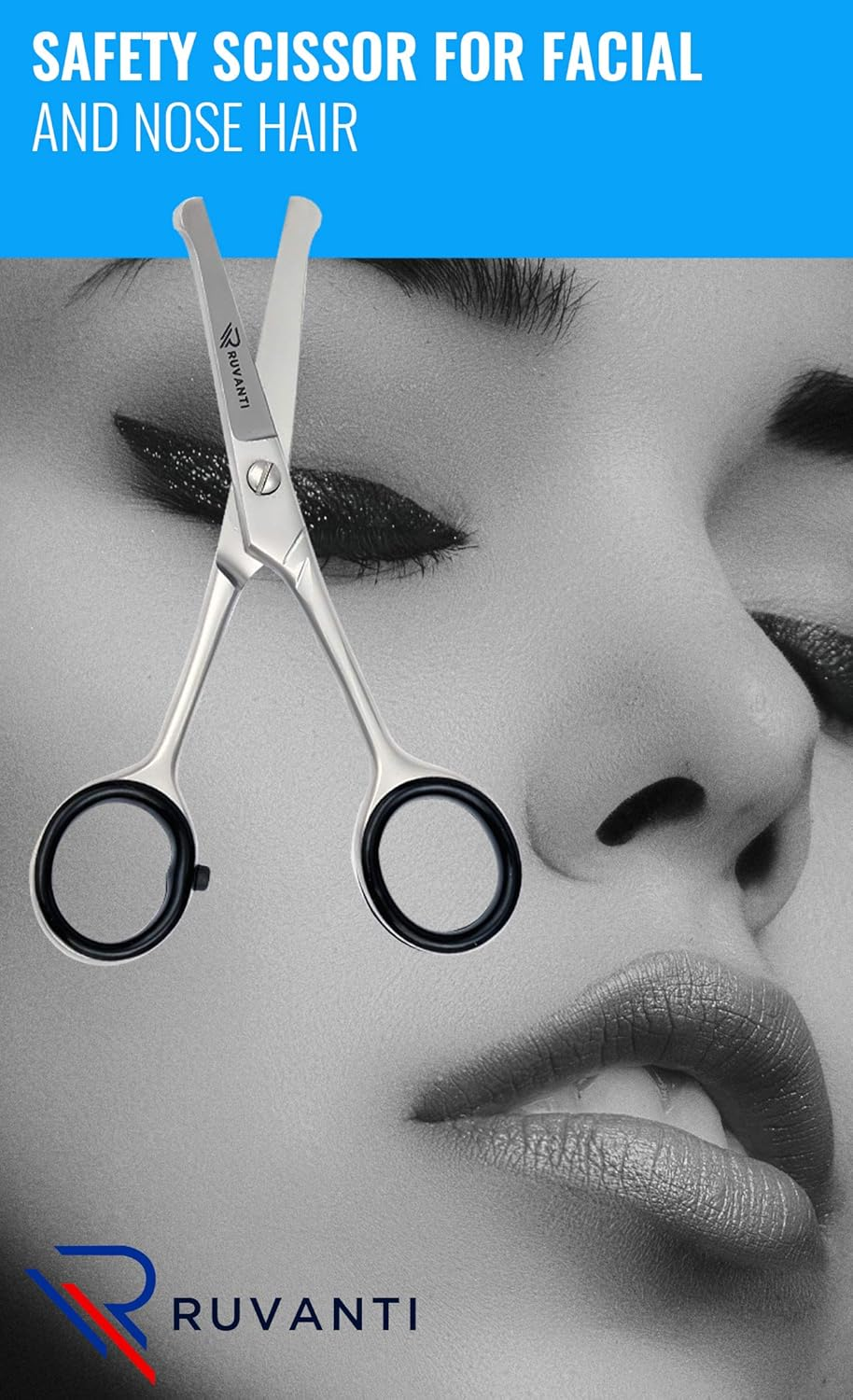 Ruvanti 5.2" Kids Hair Cutting Scissors - Safety Rounded Tip Barber Shears for Children, Infants & Facial Hair Trimming - Sharp Stainless Steel Blades, Ergonomic Grip - Ideal for Home & Salon Use image number 1