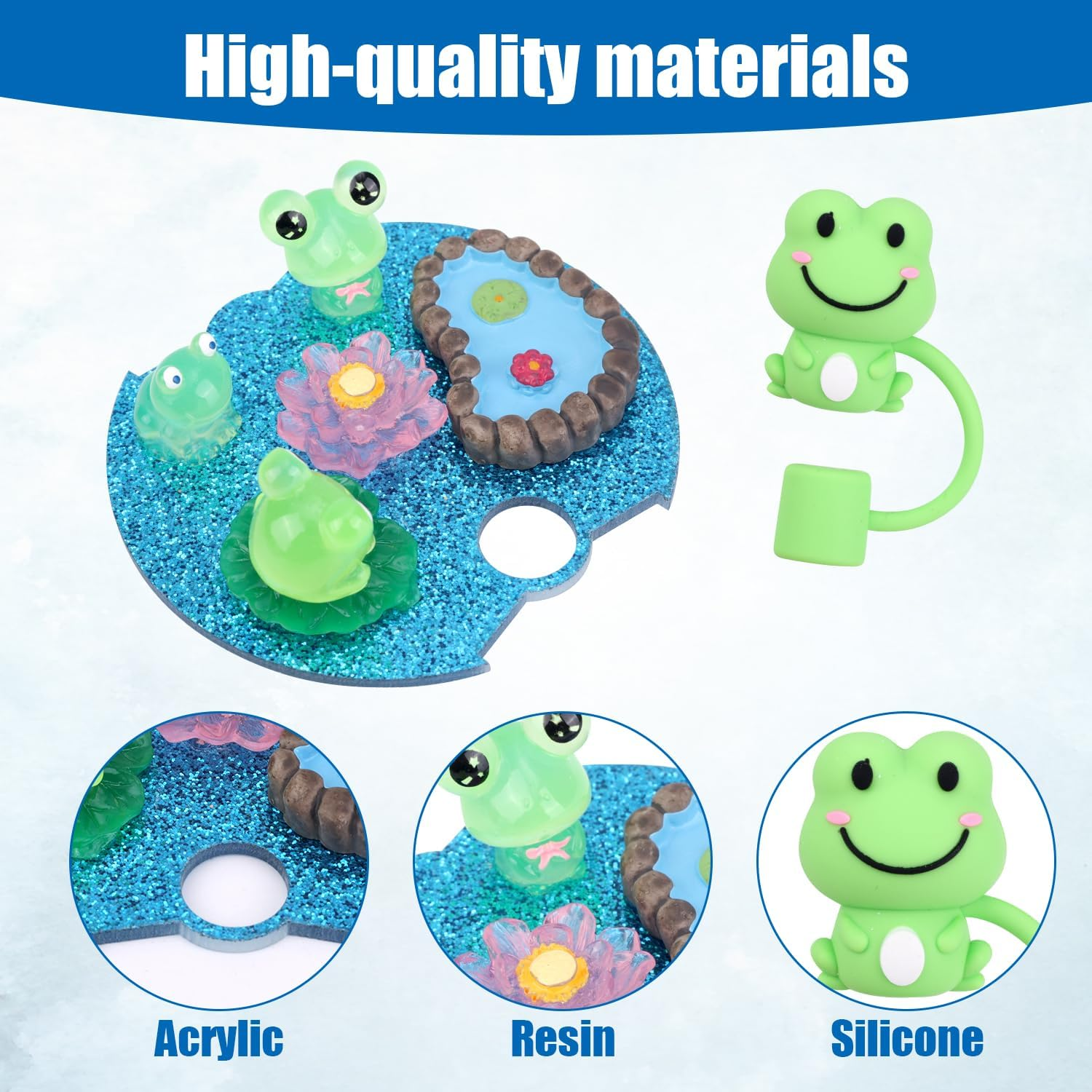 NQEUEPN Luminous Frog Pond Cup Lid Charms for Stanley Bottle 30Oz, with Cute Frog Silicone Straw Cover Cap Glow-In-The-Dark Name Plate DIY Tumbler Lid Topper for Stanley Cup Charms Accessories image number 1
