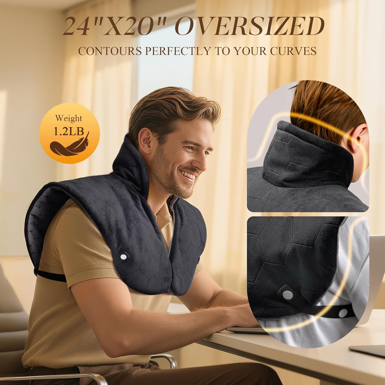 Nalax 30S Fast Heating Pad, Far Infrared Heating Pad for Neck, Shoulders and Back, 3X Deeper Relaxation, Heat Settings Max 159℉, 16 Auto Timer, Extra Large 24"X20" image number 2