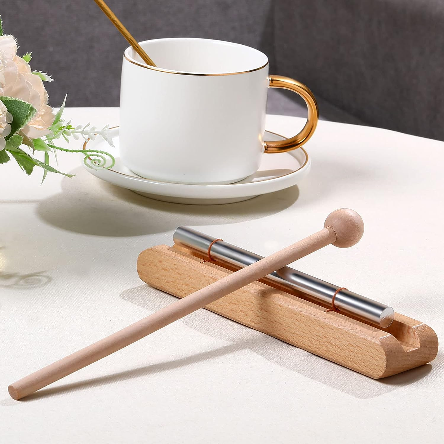 Yeshone 2 Set Hand Chimes for Classroom Meditation Chimes Bells Classroom Management Tools Instrument with Mallet for Meditation Yoga Prayer Teacher School (Single Tone,Wooden Color) image number 6