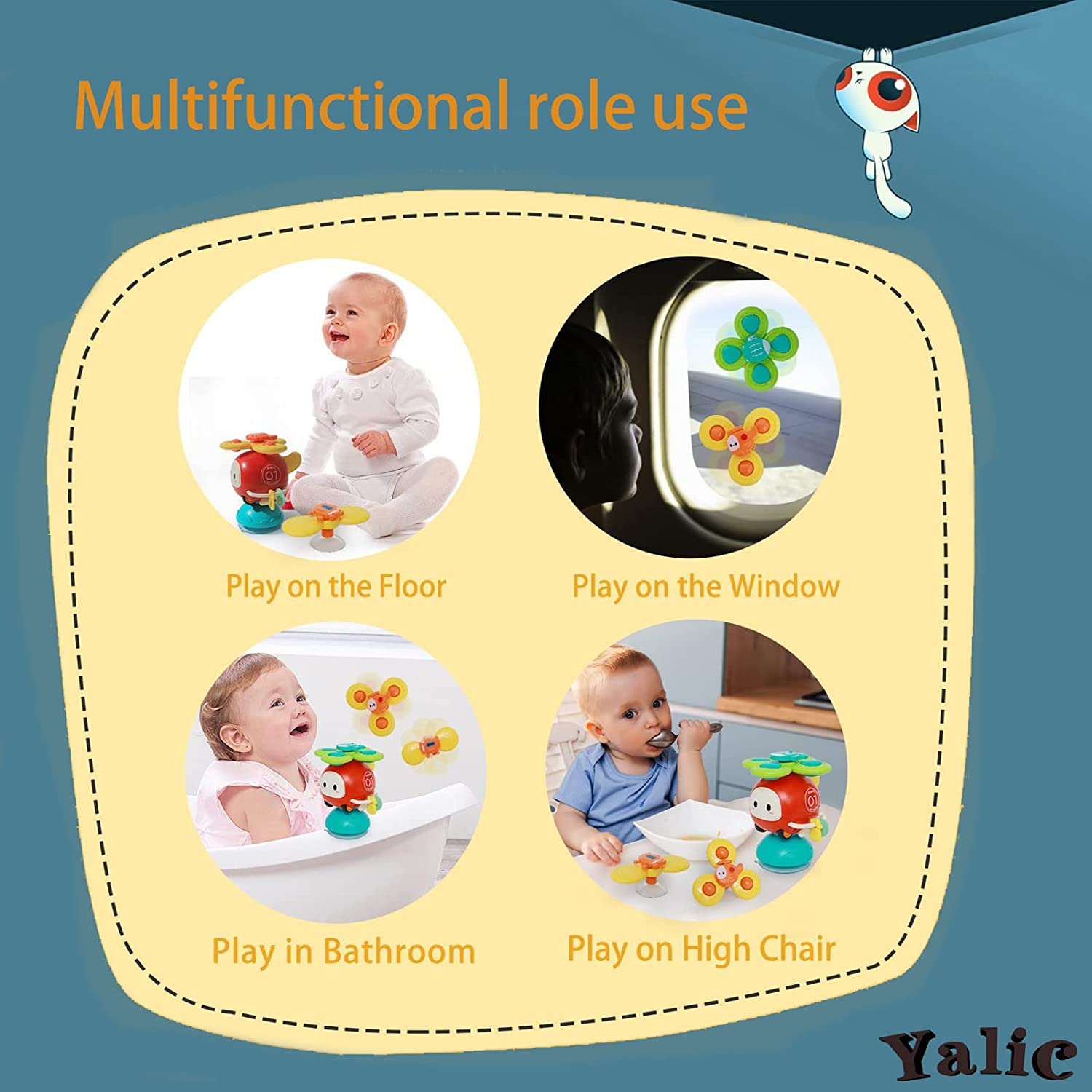 3-In-1 High Chair Baby Suction Cup Spinner Toy，Montessori Top Spinning Gyro Toy, Bath and Shower Early Learning Toy 6 to 18 Months, Children'S Christmas Day Gift image number 5