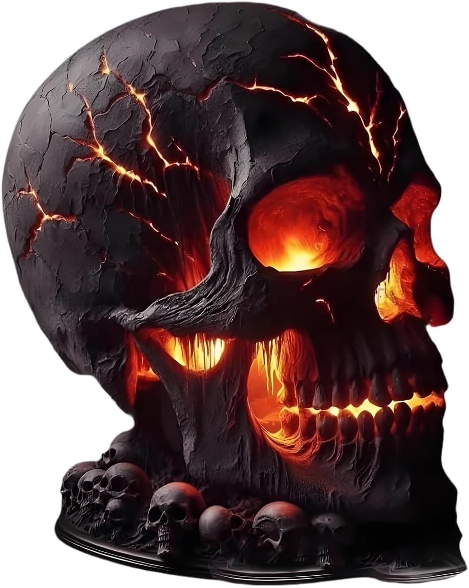 FVPKYUR Skull Light, Skull Flame Light Desk Lamp Halloween Decoration, Gothic Party Decoration for Holidays Indoor Outdoor Living Room Kitchen Garden image number 1
