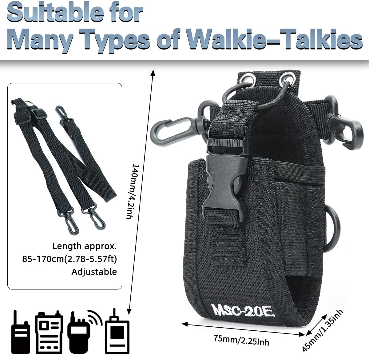 2Pack MSC-20E Two Way Radio Nylon Pouch Case Handsfree Holder for Baofeng UV-5R UV-9R plus UV-S9 plus Motorola GP340 GP328 GP68 GP88 image number 6