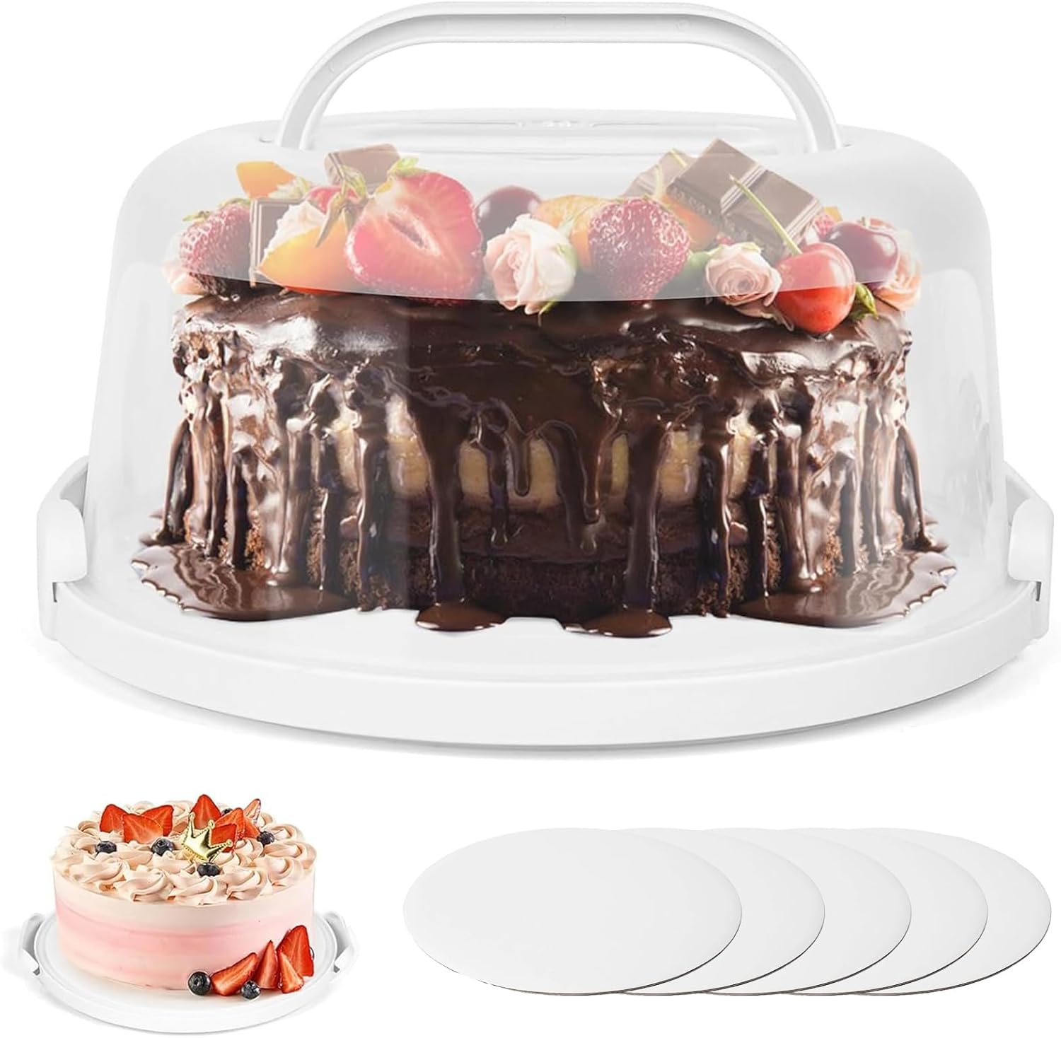 Cake Tray with Lid, 11 Inch round Cake Stand, Spacious Design for Large Cakes, Reliable Locking System, Clear Lid, Portable, White, Polypropylene, 100% Polypropylene image number 6