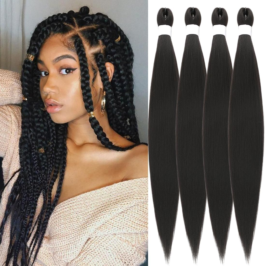SAISIFEN Braiding Hair Pre-Stretched Yaik Straight 4 Pieces/Lot Ombre Colored Synthetic Long Hair Extensions Crochet Braids Hair Hot Water Setting 90G/Piece 66 CM/26 Inch #T1B/Burgundy Color