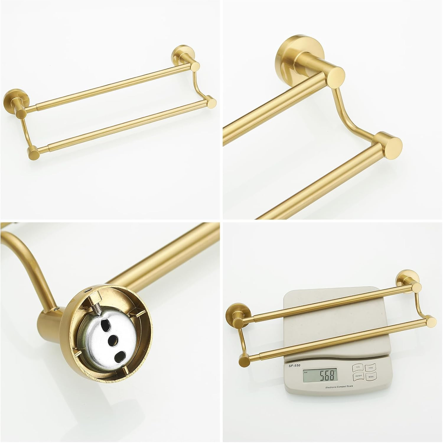 Besy Adjustable 16-26 Inches Double Bath Towel Bar for Bathroom SUS304 Stainless Steel Towel Holder, Hotel Style Wall Mount with Screws Hand Towel Bar，Towel Rack Rod Hanger, Brushed Gold Finish image number 4