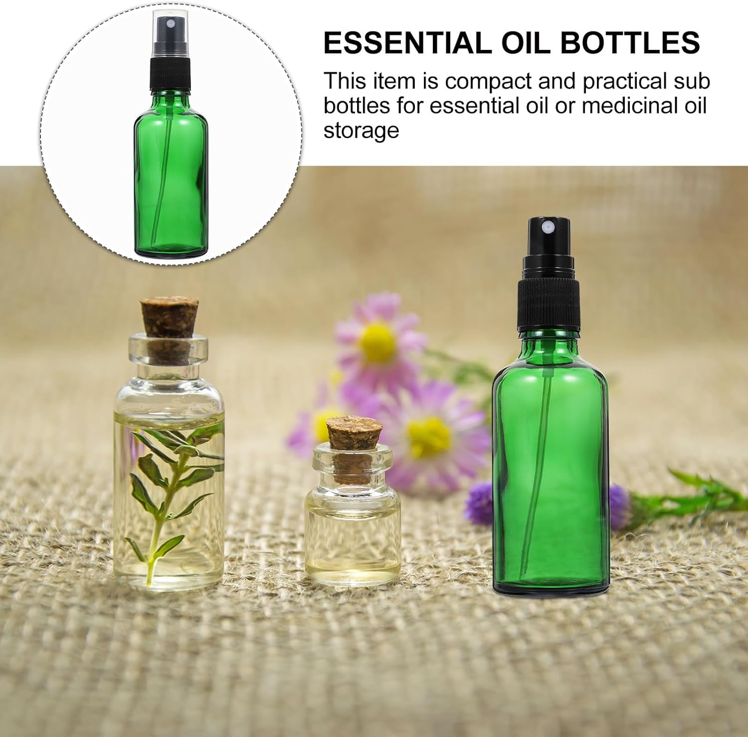 6Pcs 50Ml Green Glass Essential Oil Spray Bottles Refillable Liquid Dispensers for Travel and Home Plant Oil Storage image number 1