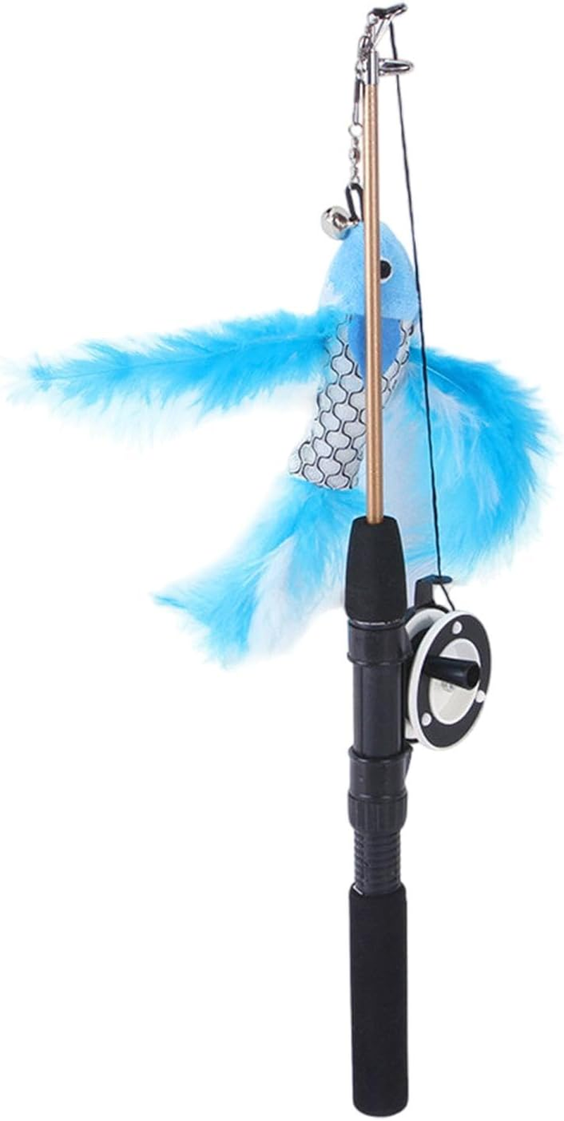 Lmyit Fishing Pole Cat Toy,Retractable Cat Wand Toy for Indoor Cats - Interactive Cat Toys Kitten Exercise Toys with 2-Section Fishing Pole for Indoor Outdoor Cats