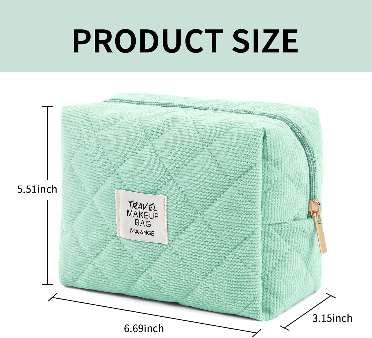 MAANGE 2Pcs Small Makeup Bag, Cosmetic Bags for Purse Corduroy Pouch Cute Bag with Zipper Mini Make up Women, 1-Green,(Yl-Mag0283G-Us) image number 5