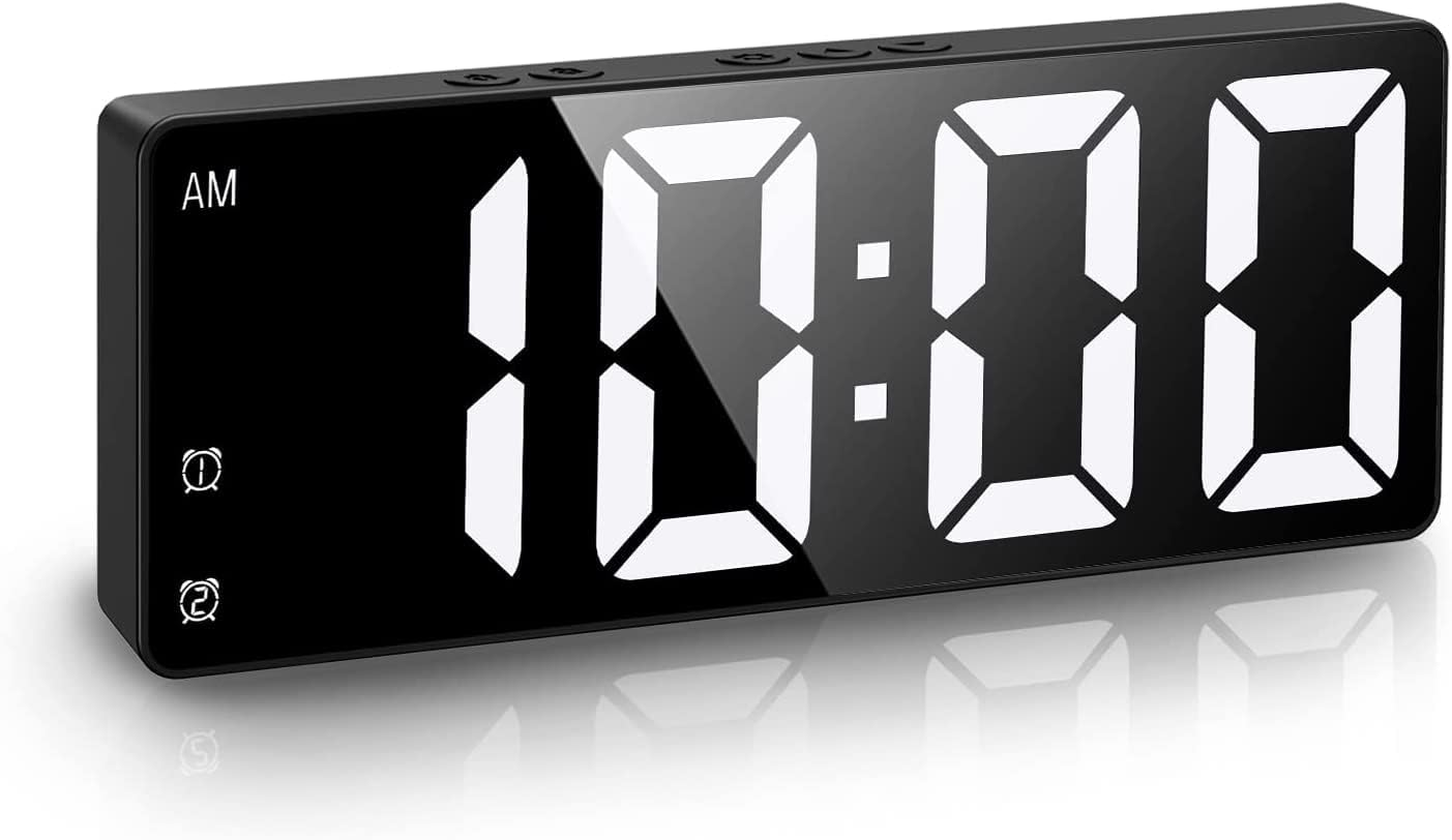 AMIR [New Version] Digital Alarm Clock, LED Alarm Clock for Bedroom, Electronic Desktop Clock with Temperature Display, Voice Control, 12/24H, Small Clock for Bedroom Decor
