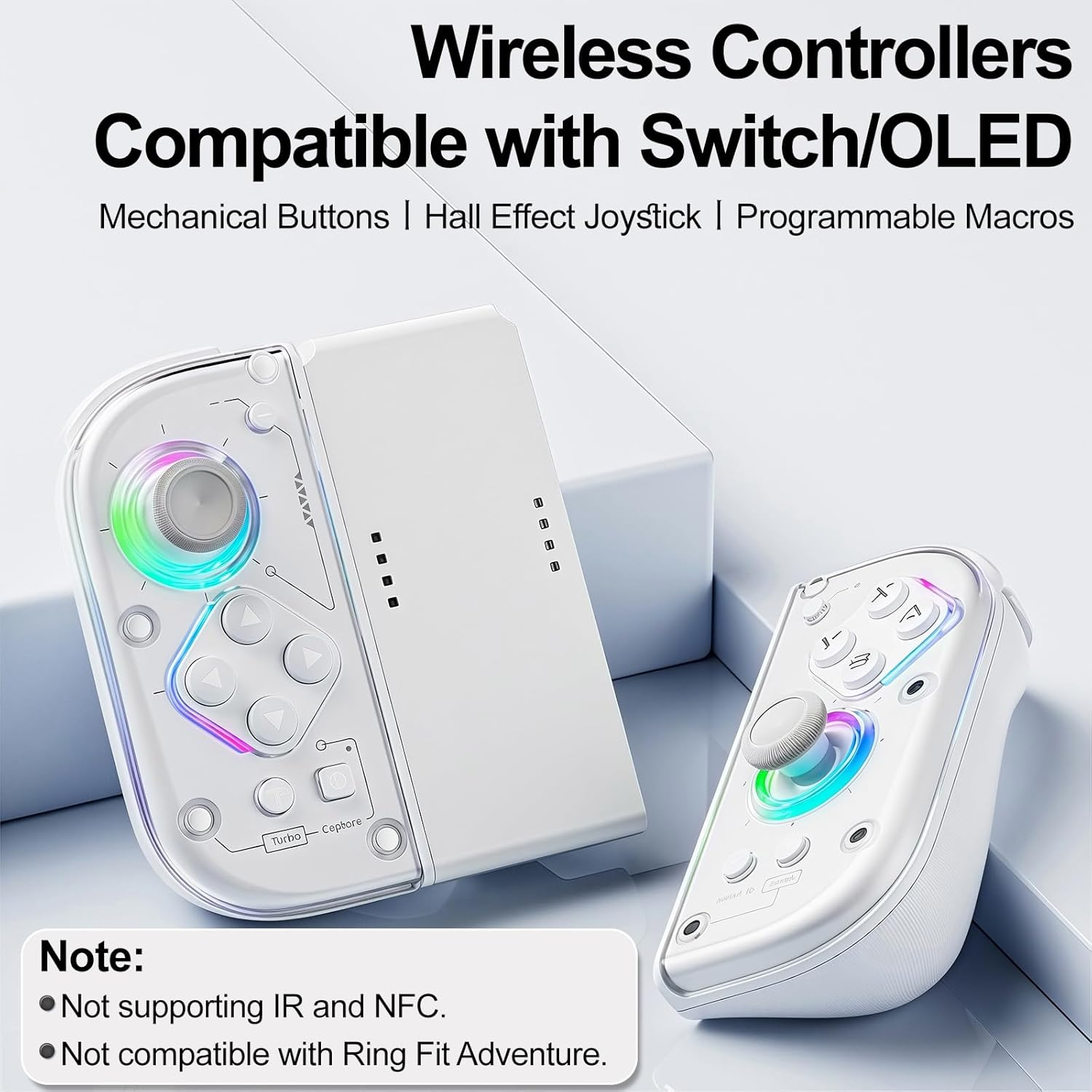 Smanettew Controllers Compatible with Nintendo Switch, Wireless L & R Controllers with Charging Grip, Featuring RGB Lighting, Hall Effect Joysticks, Turbo, Macro Programming, Vibration & 6-Axis Gyro image number 2
