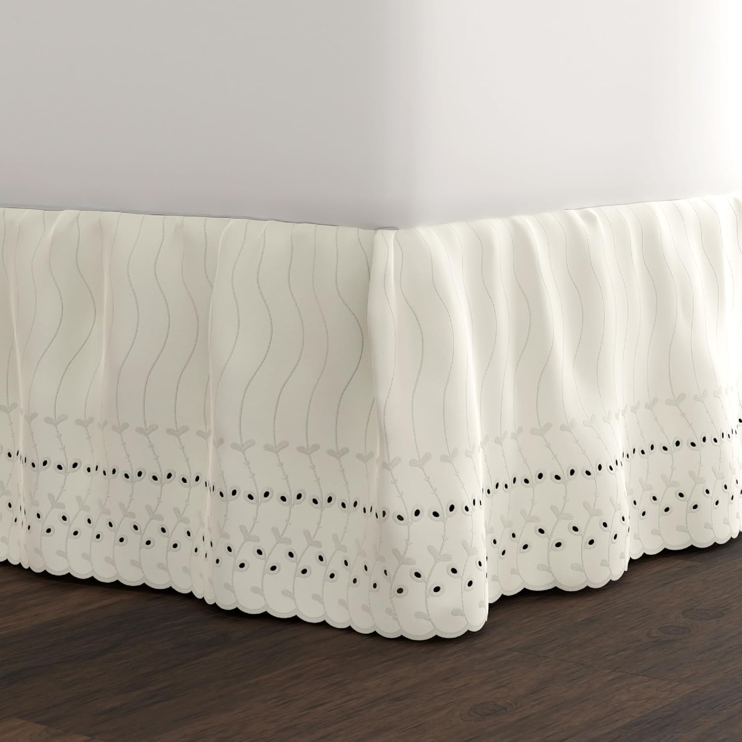 Eyelet Ruffled Bedskirt &ndash; Ruffled Bedding with Gathered Styling &ndash;14&rdquo; Drop, Queen, Bone Ivory image number 3