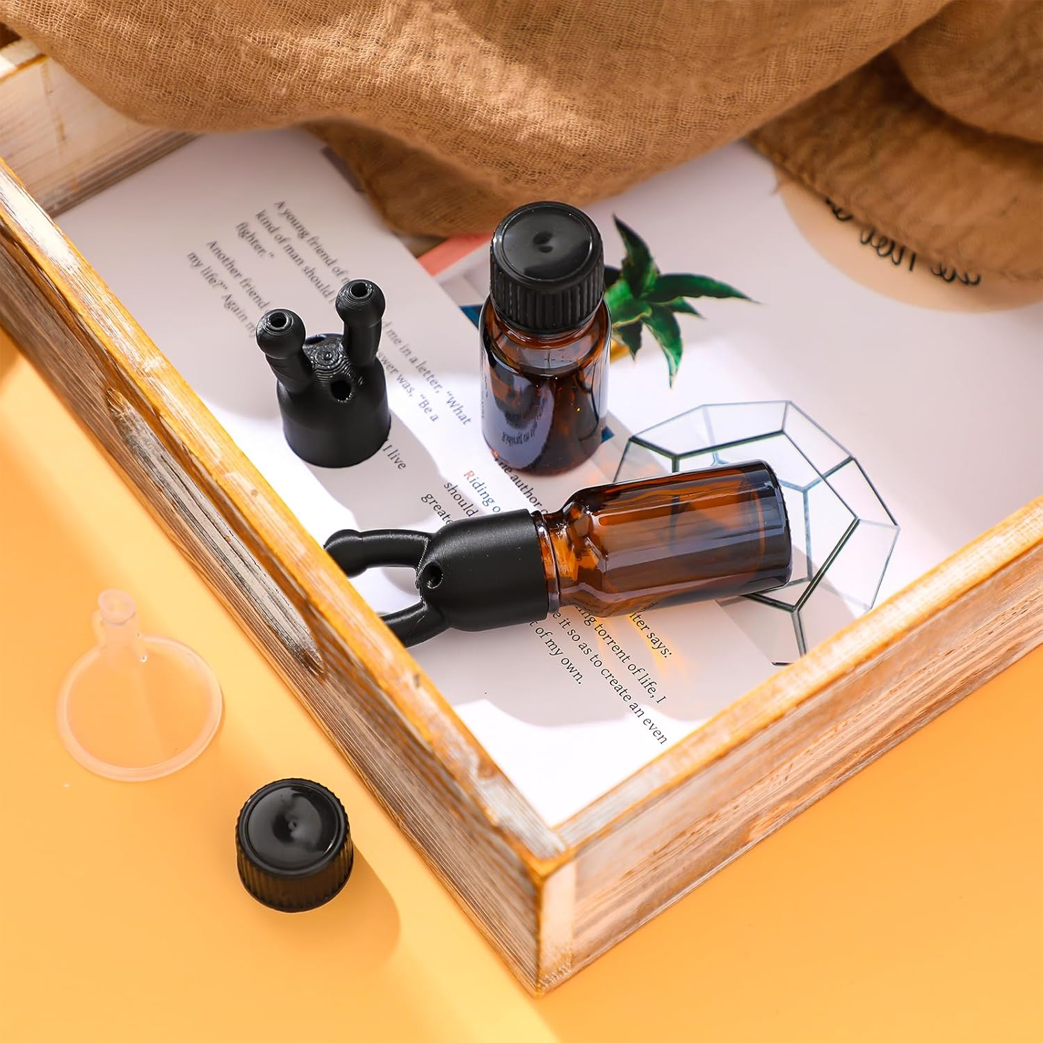 Chunful 2 Pack Essential Oil Inhaler Leakproof Double Hole Aroma Nasal Inhaler Inhaling Cap Mini Perfume Dispenser Bottle for Enhances Aromatherapy Inhalant Adults(Black) - Brown image number 5