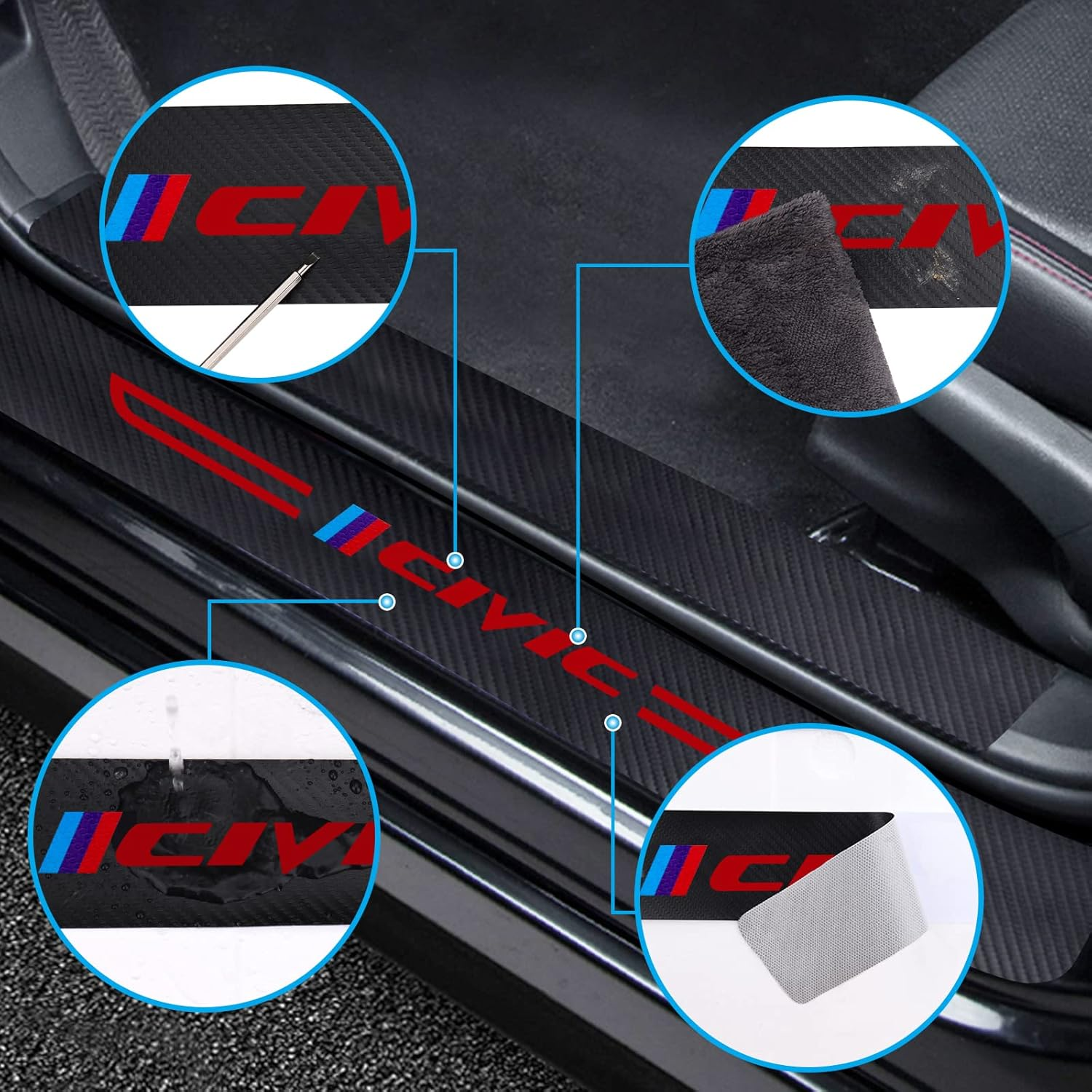 Honda Civic Accessories: Sill Protector and Guard - Compatible, Scuff Plate, Decoration (Red Black) image number 1