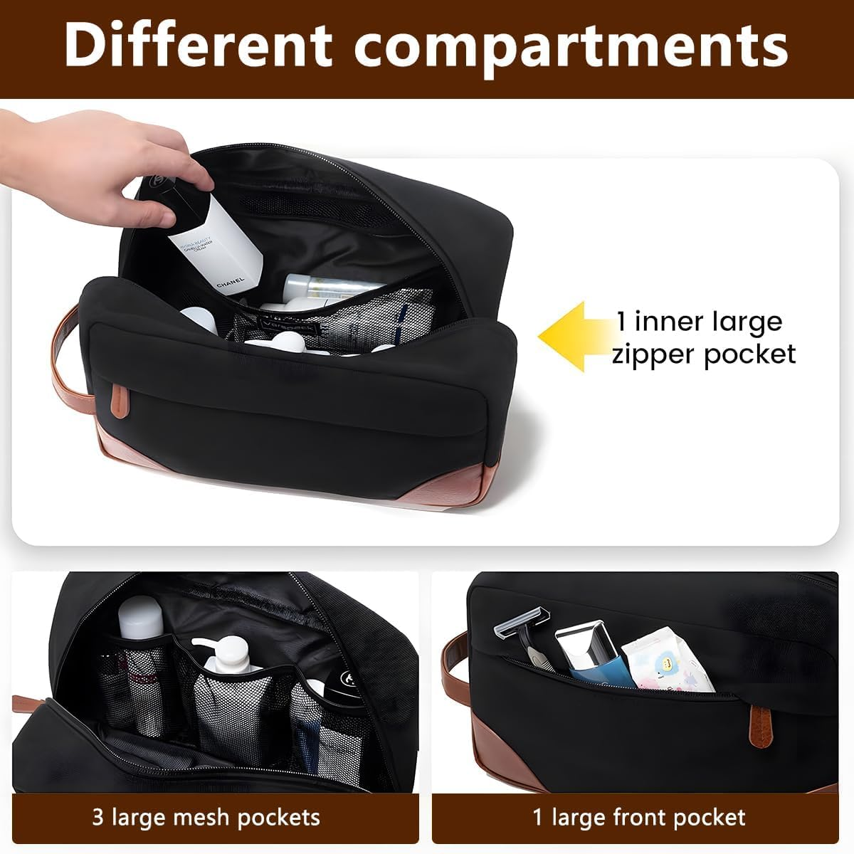 JZS Toiletry Bag for Men, Canvas Water Resistant Toiletry Bags, Dopp Kit Travel Bathroom Bag image number 5