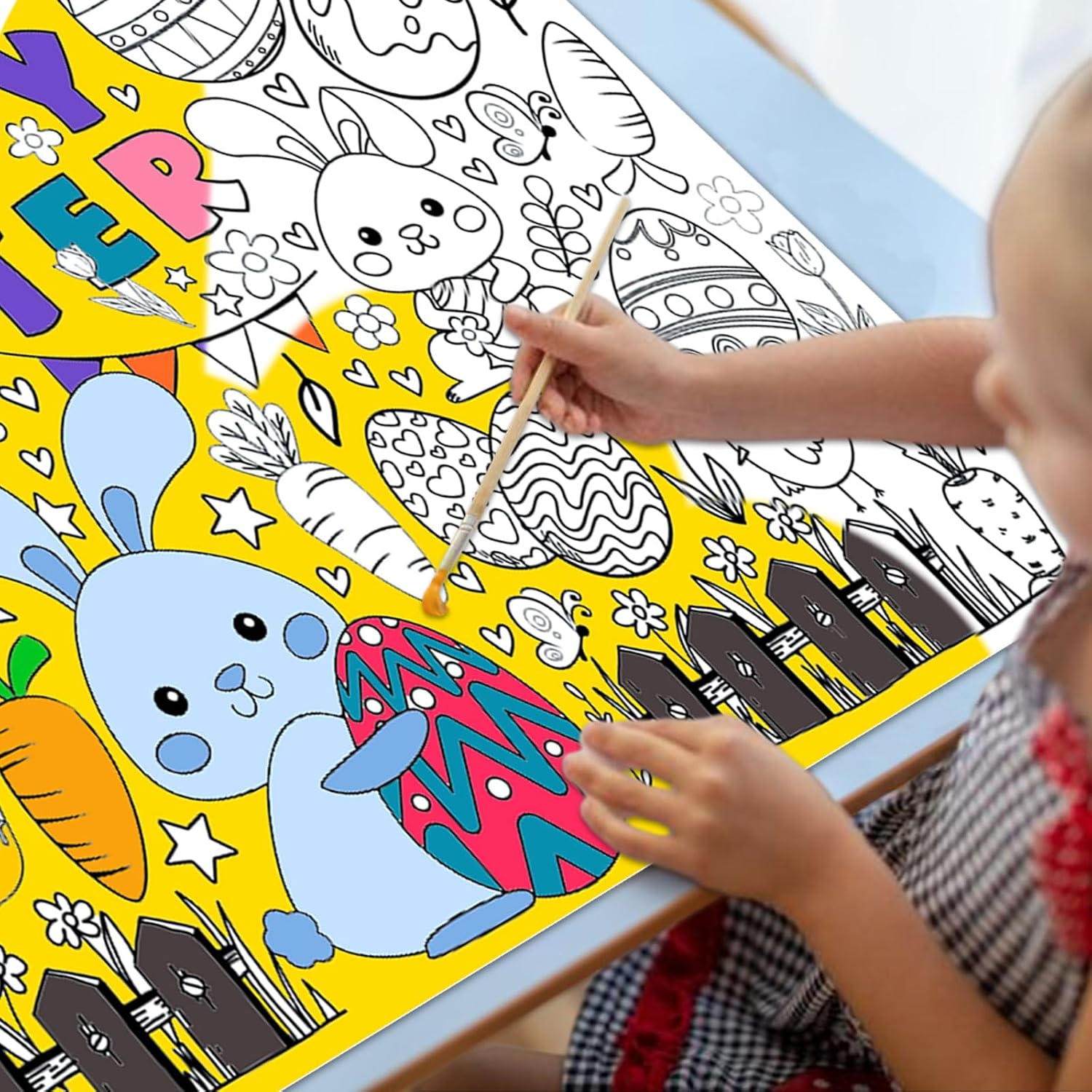 Easter Coloring Poster for Kids Giant Coloring Poster Easter Coloring Tablecloth Jumbo Easter Coloring Poster for Classroom Easter Party Favors Boys Girls Happy Easter Day Party Poster 43.3"X 31.4"