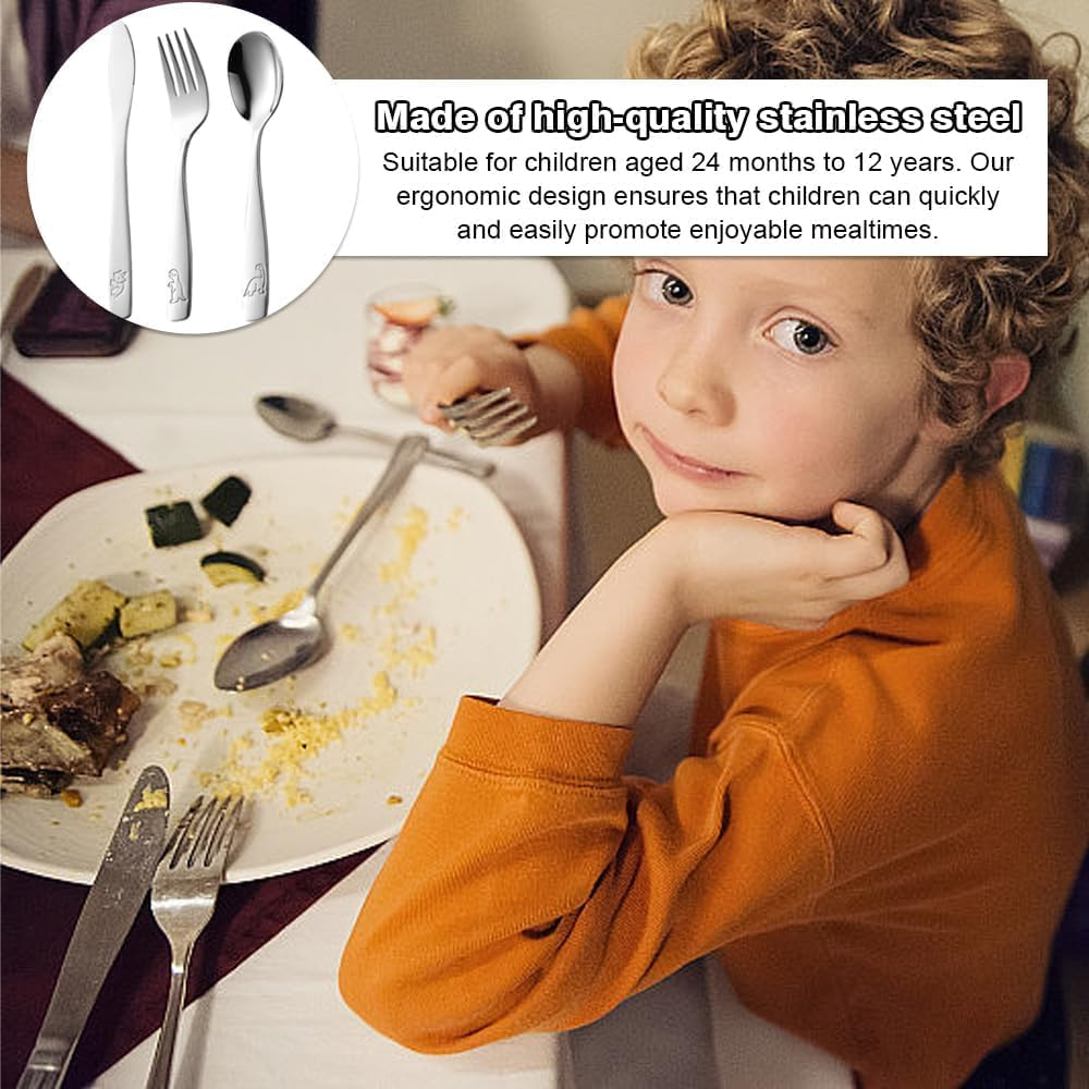 Kids Cutlery Set, Stainless Steel Kids Silverware Set -Toddler Flatware/Child Safe Utensil Set Includes Safe Forks, Spoons and Knives (15PCS) image number 5