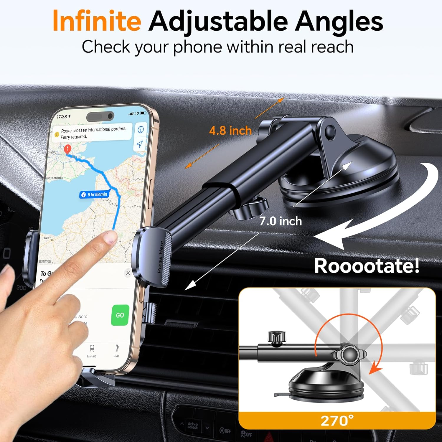 Car Phone Holder Mount【Vacuum Chuck】Cell Phone Car Mount for Dash,Soporte De Telefono Para Carro,Universal Car Phone Mount,Automobile Cell Phone Holder for Iphone and Android Smartphones image number 2