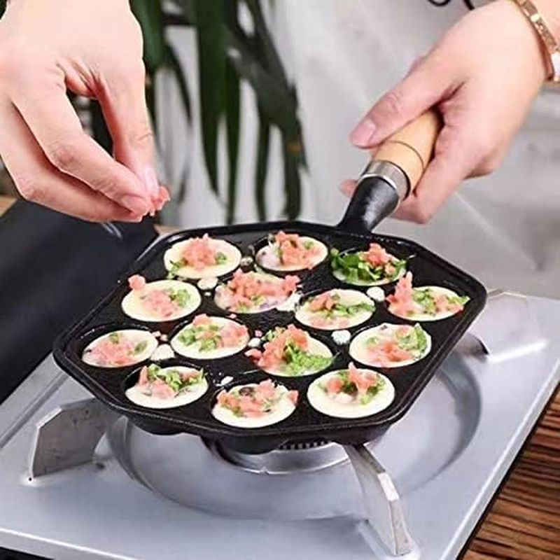 14 Holes Takoyaki Maker Pan Plate, Nonstick Takoyaki Grill Pan with Detachable Handle, Cast Iron Takoyaki Pan Nonstick Grill Pan Cooking Plate for Octopus Balls Pancake Baking image number 3