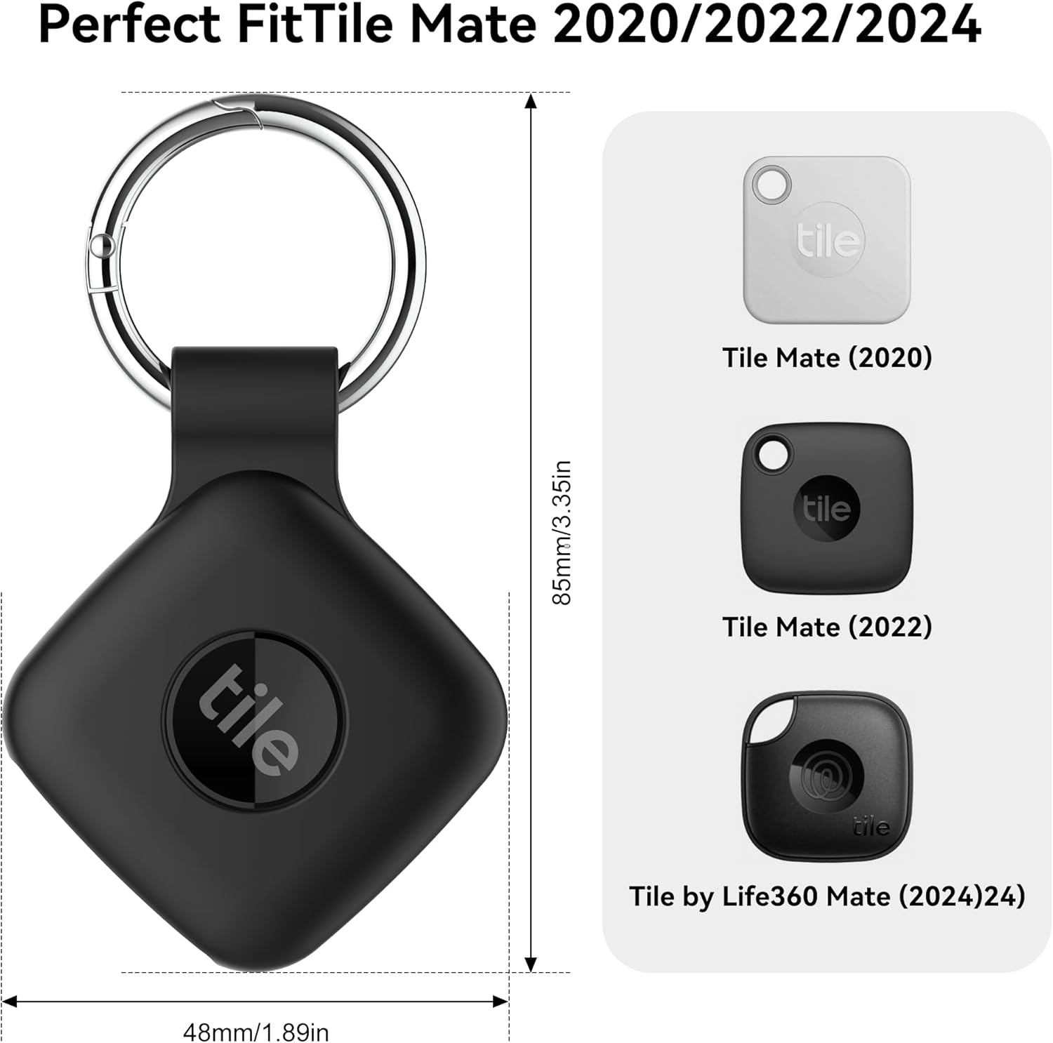 Silicone Case Compatible with Tile Mate 2024, 2 Pack Soft Scratch Resistant Cover with Carabiner Accessories, Secure Tag Holder for Bag, Black+Black