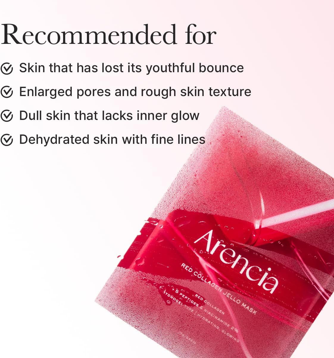 ARENCIA Red Collagen Jello Mask, Plump & Hydrating X 4Ea, Overnight Hydrogel Mask for Dry, Mature Skin, Packed with Collagen, 5 Peptides, 2% Niacinamide