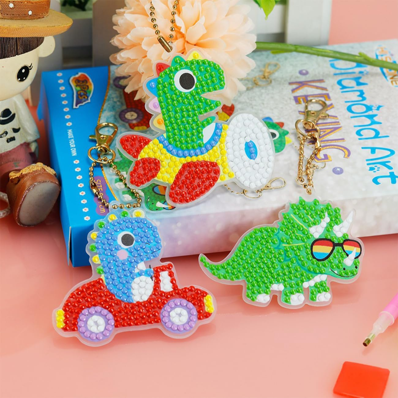 Cawtiuly Creative Kids DIY Diamond Painting Keychain Craft Kit - 3 Pack Customizable PVC Gem Art Set with Stickers & Accessories, Non-Toxic Crafting Supplies for Ages 5-12, Fun for Girls & Boys - 3 image number 7