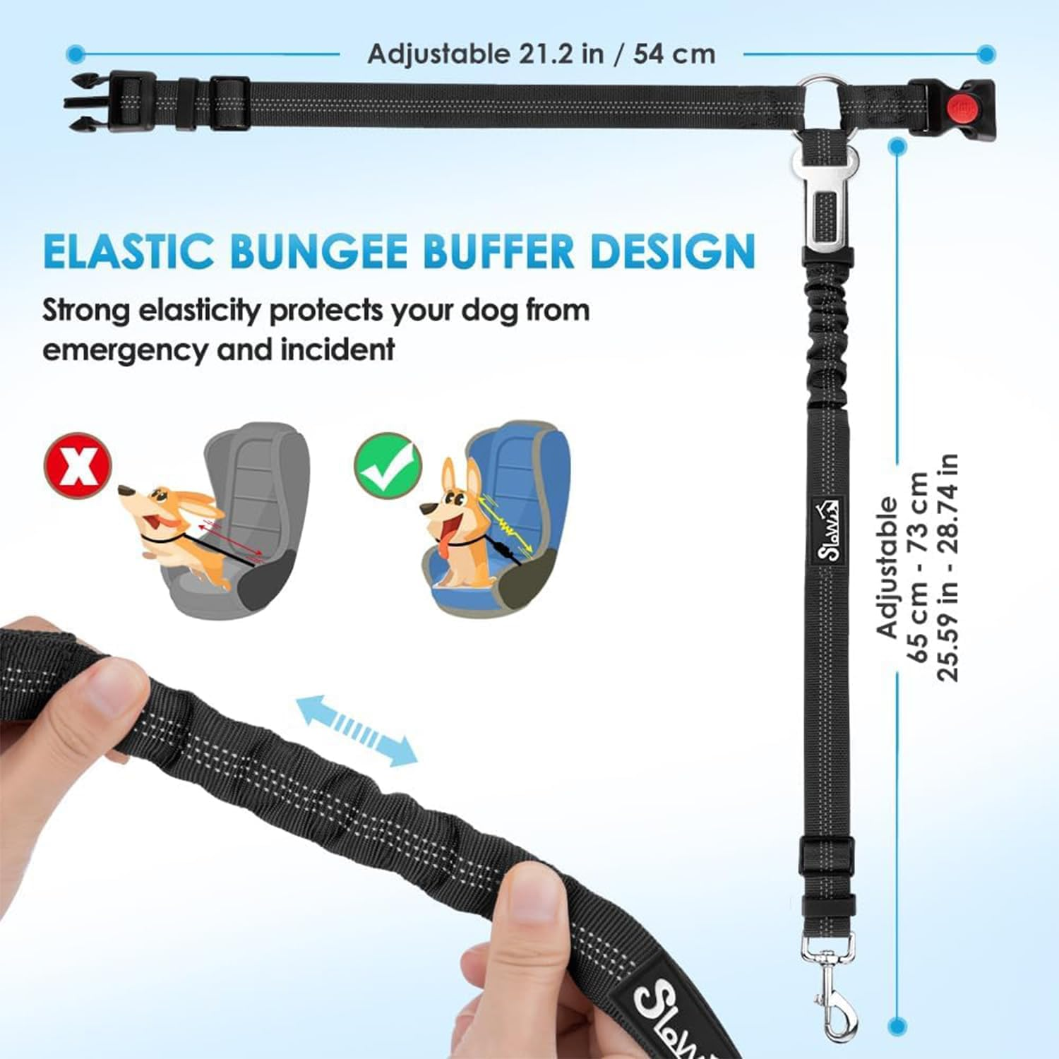 Lyfengdeam Dog Seat Belt for Car, 2 Pack Dog Car Harness Seatbelt Adjustable with Elastic Bungee Buffer, 2 in 1 Pet Car Leash Headrest Restraint Dog Reflective Safety Tether (Black) image number 4