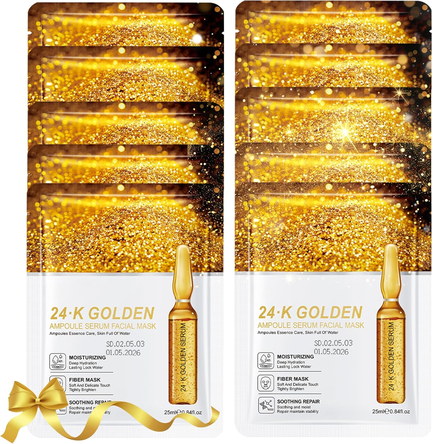 Lktvys 24K Gold Face Mask Skincare &ndash; 10-Pack Korean Sheet Masks for Radiant Glow & Hydrating Care, Facial Masks with Collagen & Botanical Extracts