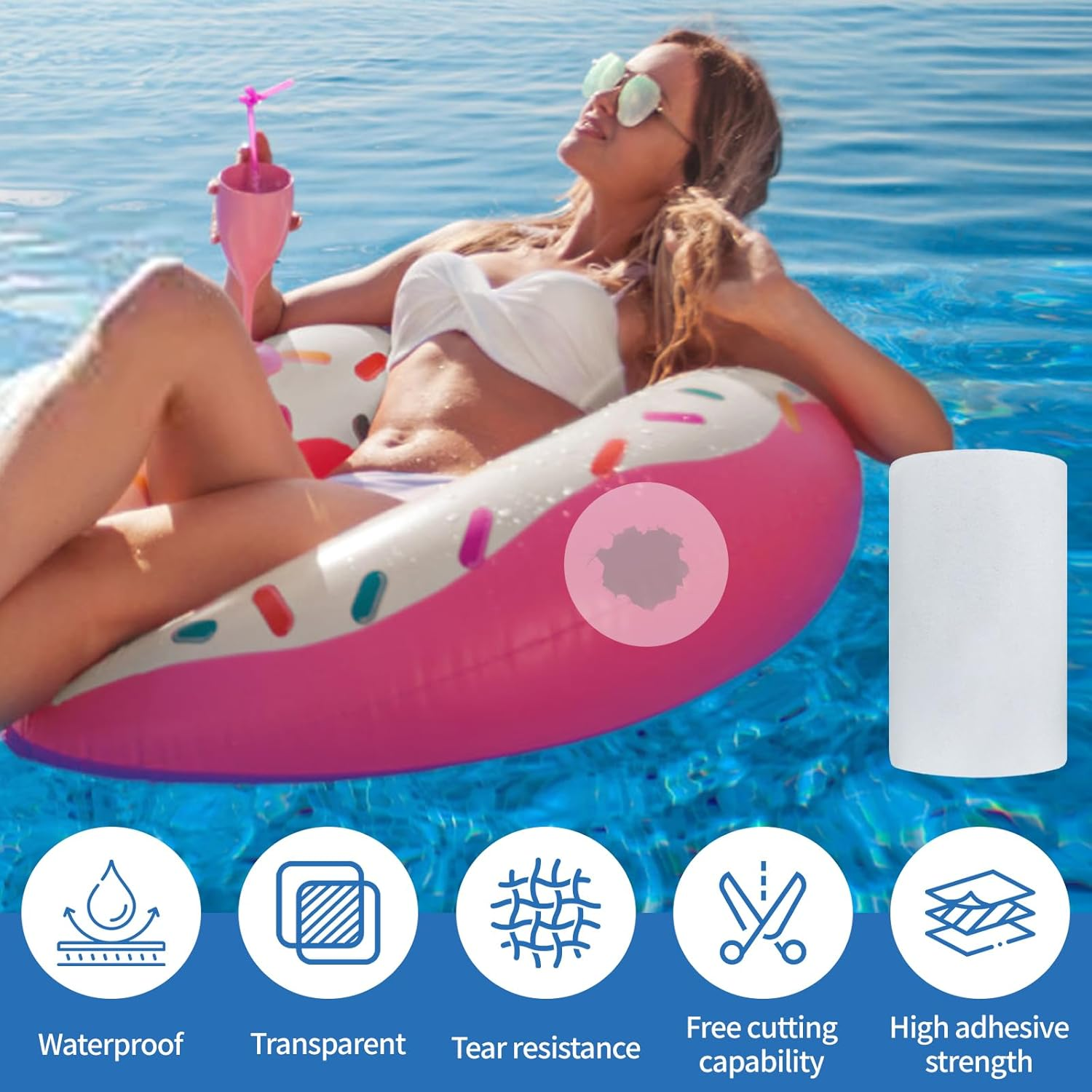 7Ft Inflatable Repair Patch Kit, Bounce House Repair Kit, Heavy Duty TPU Repair Tape, Suitable for Inflatable Houses, Tents, Canopies, Swimming Pool Floating Beds, Etc image number 2