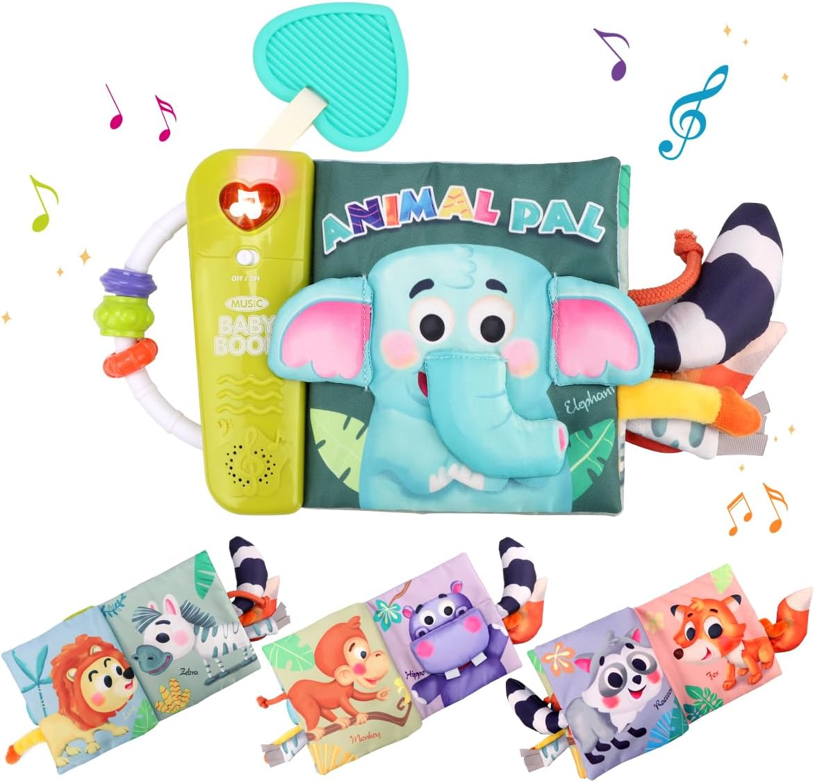 REMOKING Baby Books 0-3-6-12 Months,3D Touch and Feel Crinkle Cloth Book for Baby Infant, Sensory Toys Tummy Time Books W/Music,Mirror,Teether,Colorful Beads,Baby Shower Gifts,Stroller Travel Toys