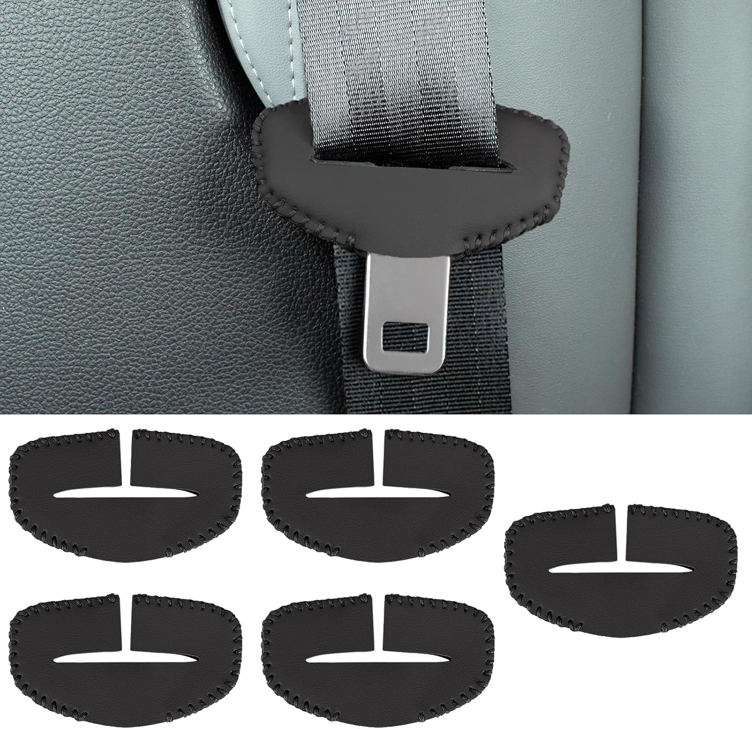 5PCS Seats Belt Buckle Cover,Car Seats Belt Fixing Buckle Decorate Protector Leather Cover,Seats Belt Silencer Clip Holster,Seats Belt Buckle Cover for Most Vehicles -Brown