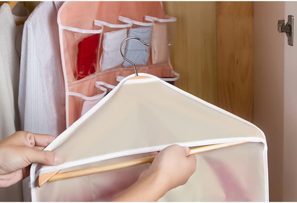 16 Pockets Organizer Clear Hanger Wardrobe Storage Bag Hanging Socks Rack Holder - Durable Polyester Socks and Accessories Storage Bag, 70X40Cm image number 2