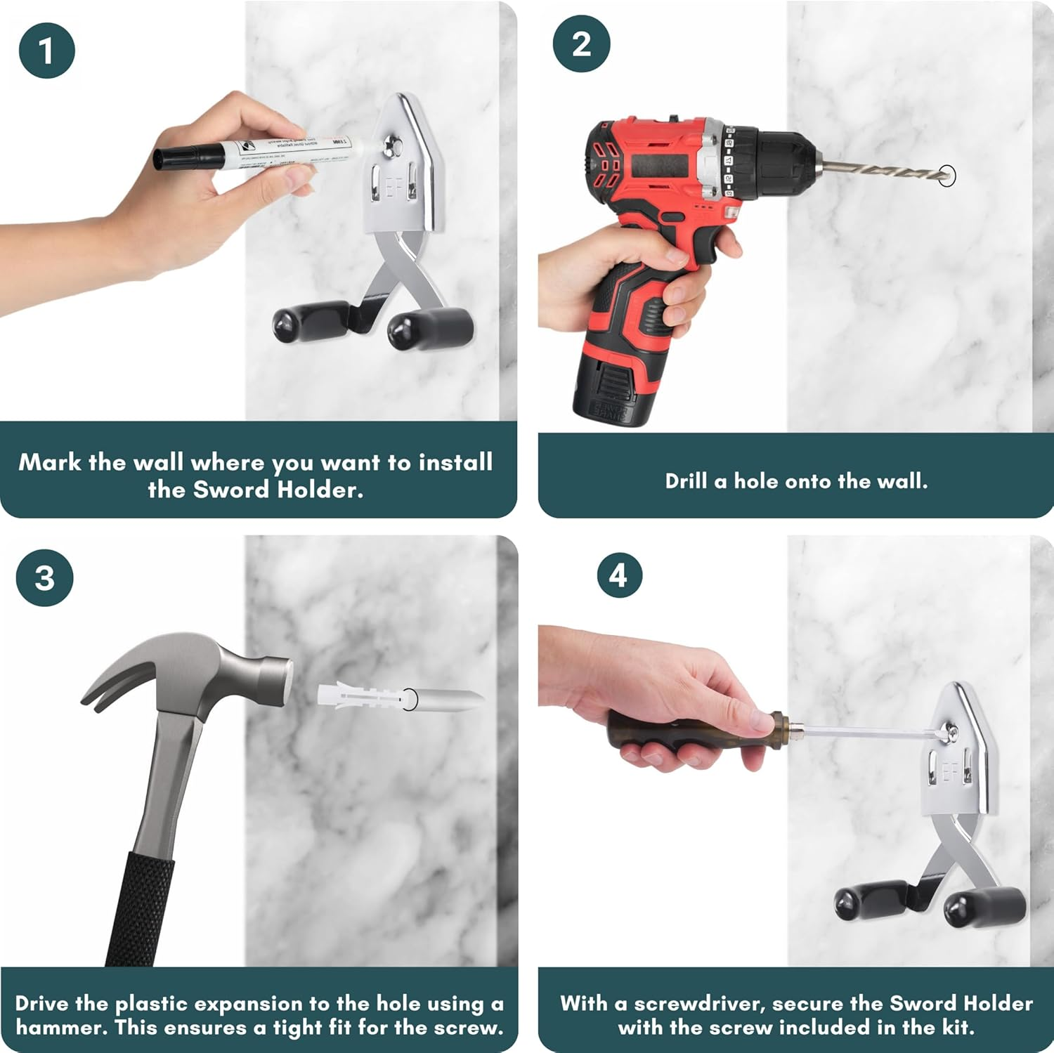 Eco-Fused 2X Vertical Sword Mount - Dagger Display Wall Hanger - Adjustable Multifunctional Mount - Stainless Steel Wall Rack for Axe, Daggers, Knives (Silver) image number 6