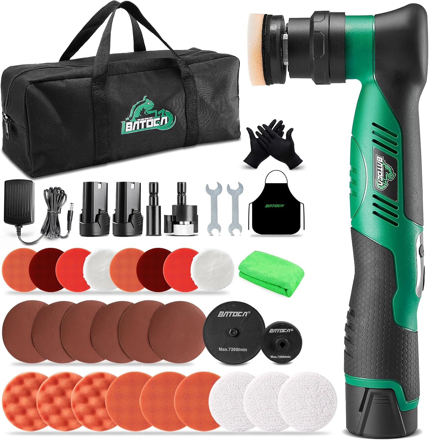 BATOCA S5 Cordless Mini Car Polisher Buffer Sander Dual Action & Rotary Polishing Machine 2 Battery 25Mm/75Mm Polishing Pads Detailing Kit 6 Variable Speeds 2000-5500RPM for Car Boat Polishing Buffing image number 6