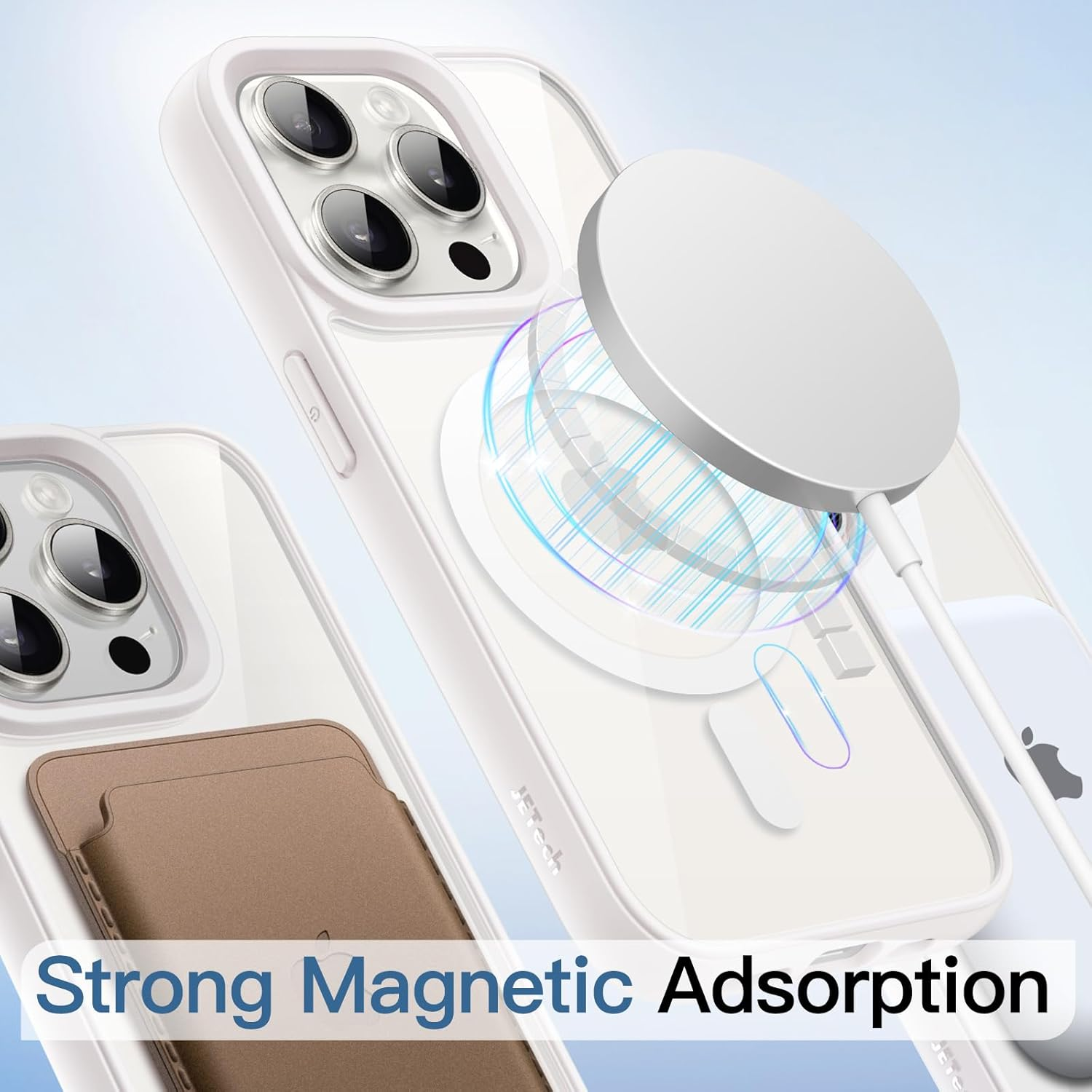 Jetech Magnetic Case for Iphone 15 Pro Max 6.7-Inch Compatible with Magsafe, Shockproof Phone Bumper Cover, Solid Color Matte TPU Frame, Anti-Scratch Clear Back (White Titanium) image number 3