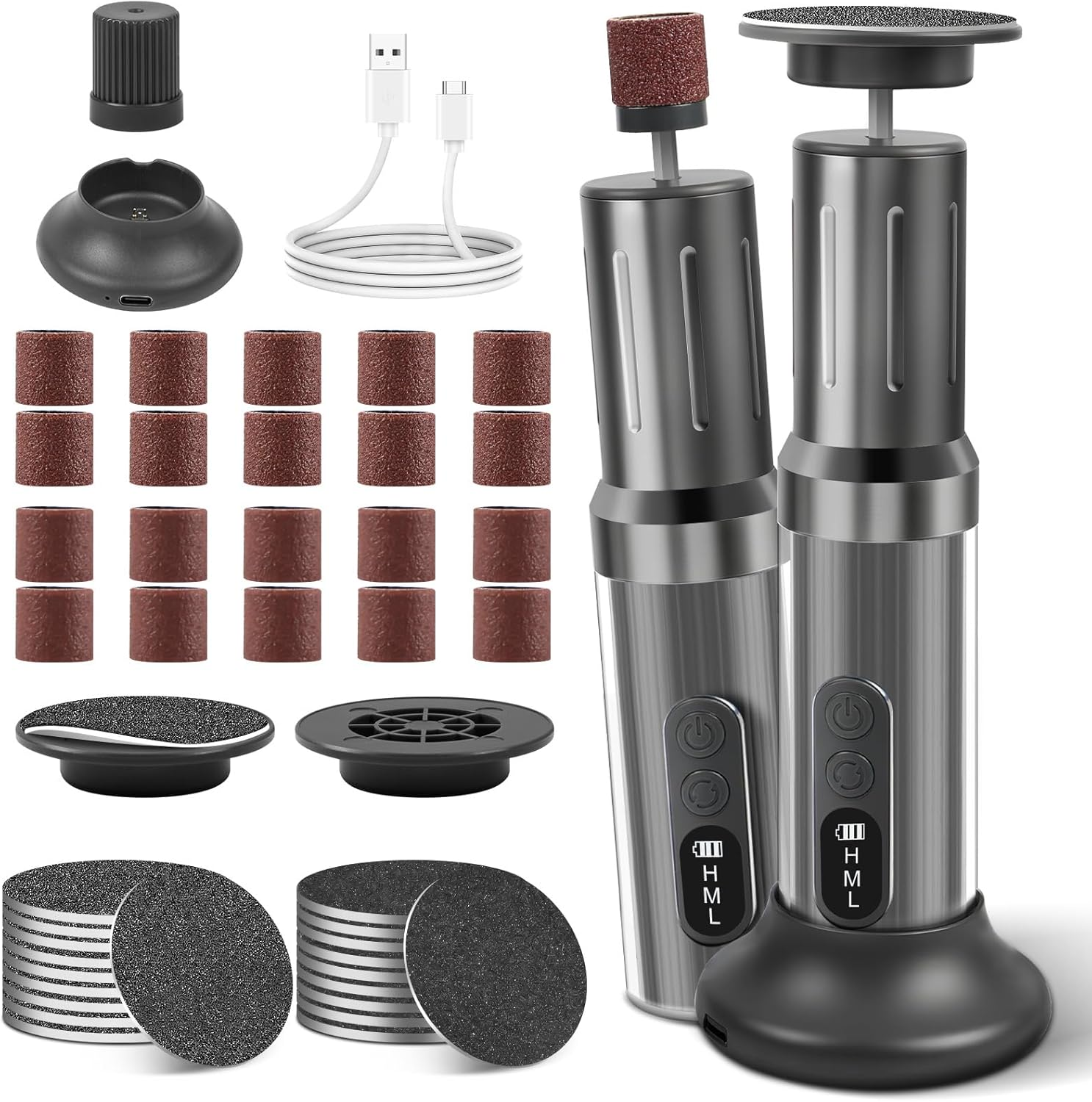 AOOWU Electric Callus Remover, 6 Adjustable Speed Pedicure, 2 in 1 Electric Foot Callus Remover with Foot Files and Nail Polisher, for Cracked Heels, Callus, Dead image number 3