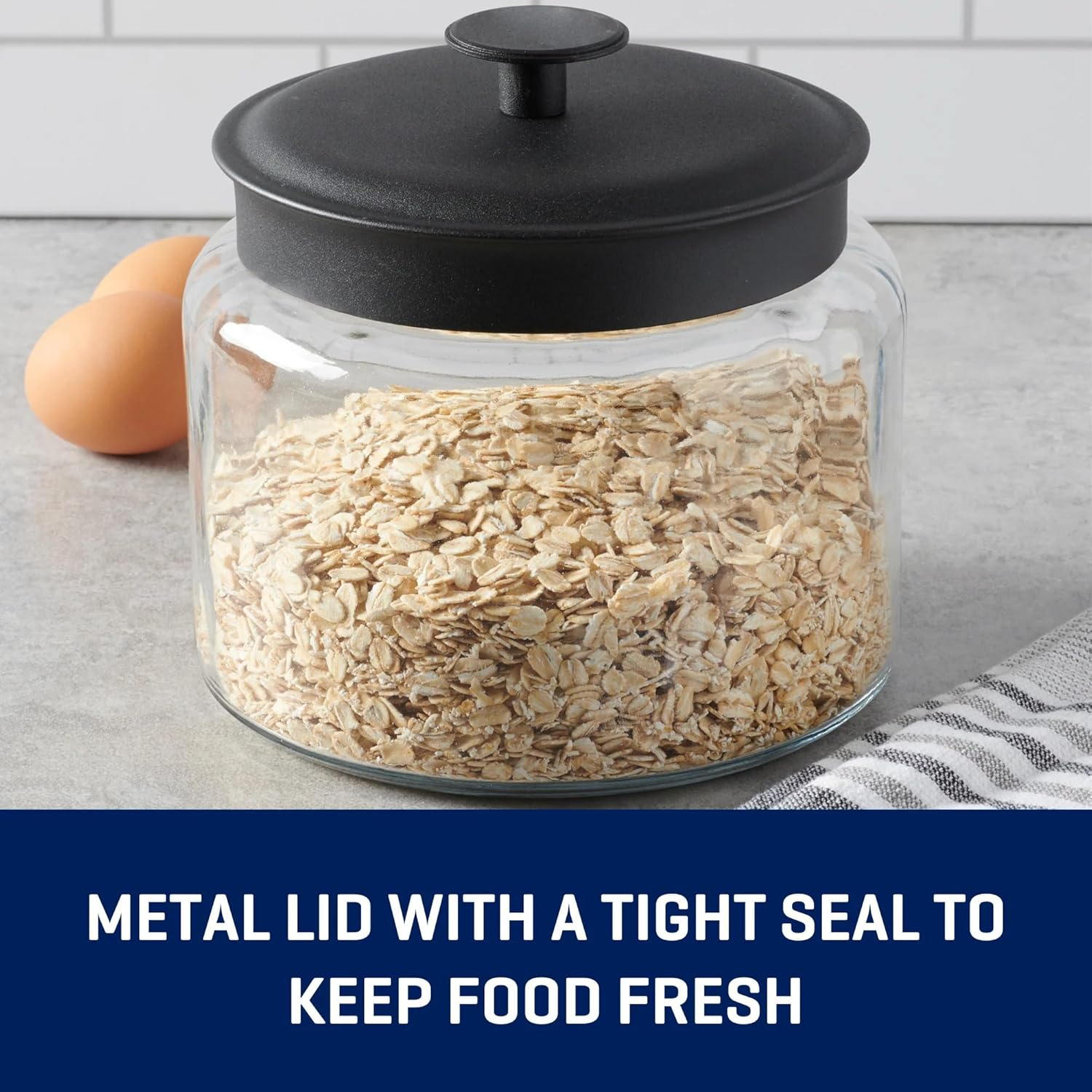 Anchor Hocking Montana Jar with Black Lid &ndash; Durable Glass Storage Jar for Flour, Pasta, Coffee or Tea &ndash; Clear Design for Easy Visibility and Freshness &ndash; 1.9 Litre Capacity image number 5