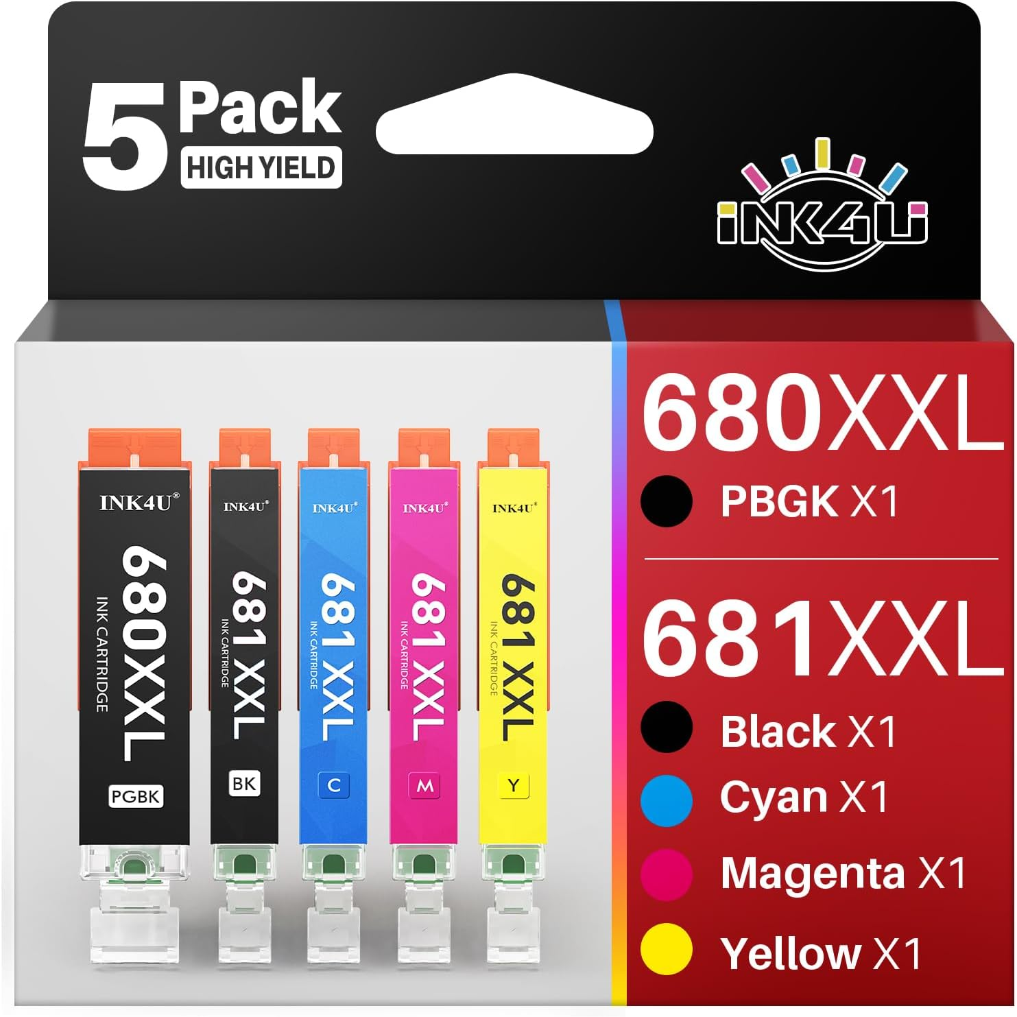680XXL 681XXL Ink Cartridges PGI-680 XXL CLI-681 XXL Compatible for 680XXL 681XXL Work for Pixma TR7520 TR7620 TR8620 TR8520 TS6120 TS9120 TS9520 TS9521 TS6220 Printers (5 Pack) image number 1