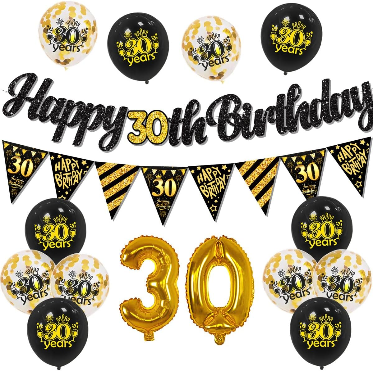 Buziba Happy 80Th Birthday Banner Black Gold Birthday Decorations Backdrop 80 Years Birthday Balloons Party Supplies Photography Background for Men Women (80Th)